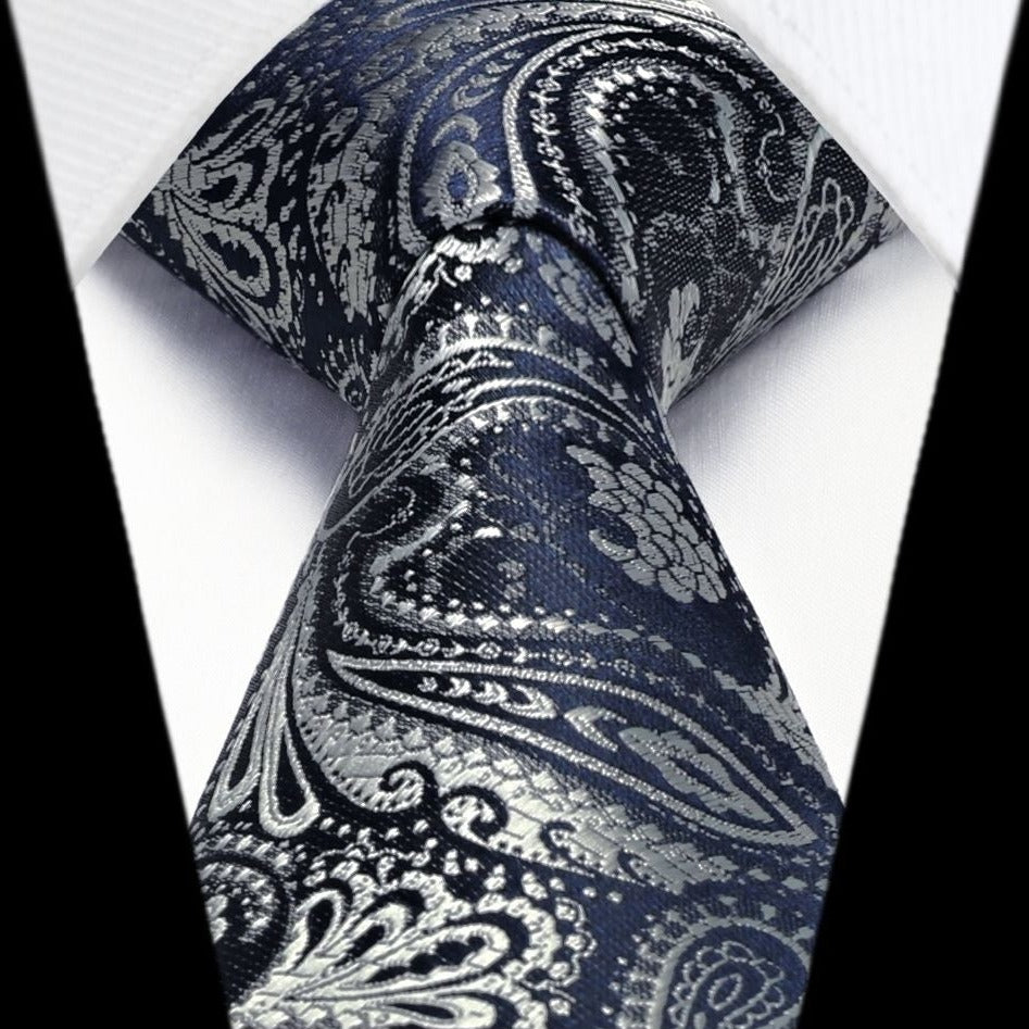 Paisley Tie Handkerchief Set - 03-NAVY GREY