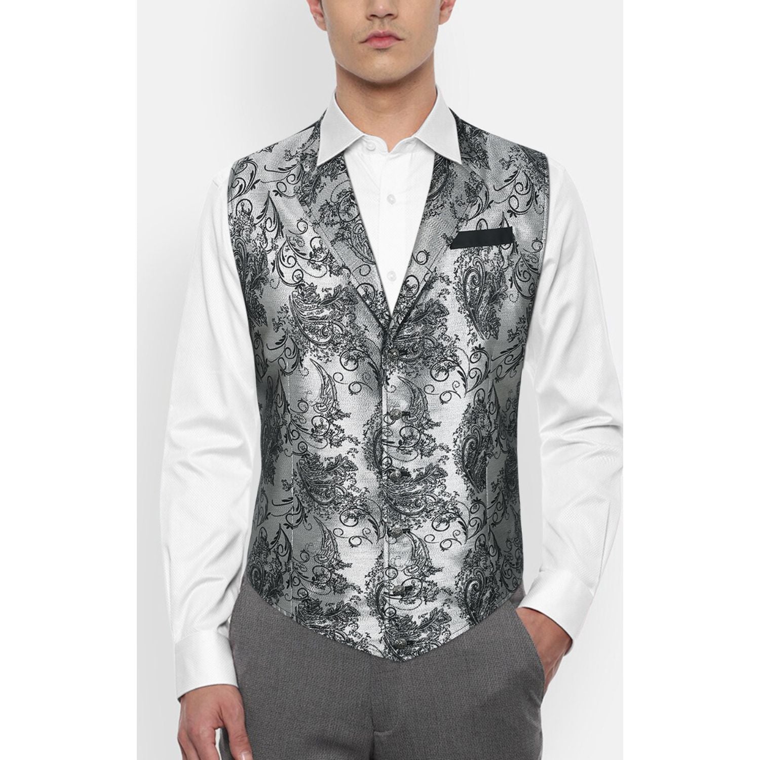 Gothic Lapel Vest for Men - SILVER/BLACK-6
