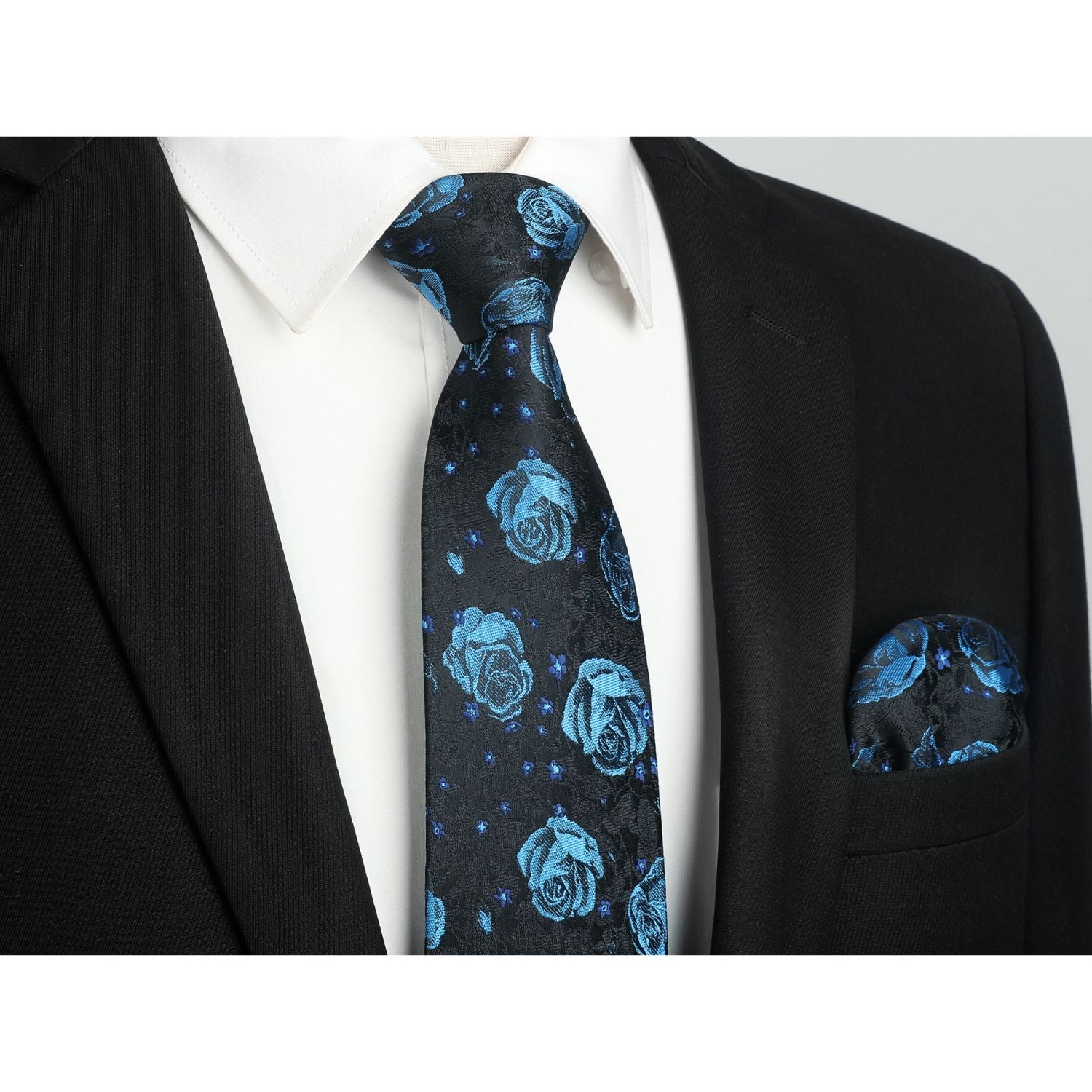 Floral Tie Handkerchief Cufflinks - 1-NAVY BLUE FLORAL