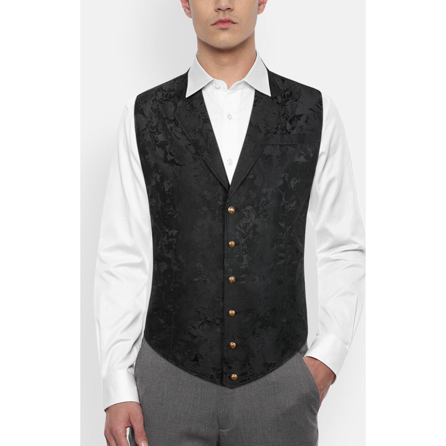 Gothic Lapel Vest for Men - BLACK-7