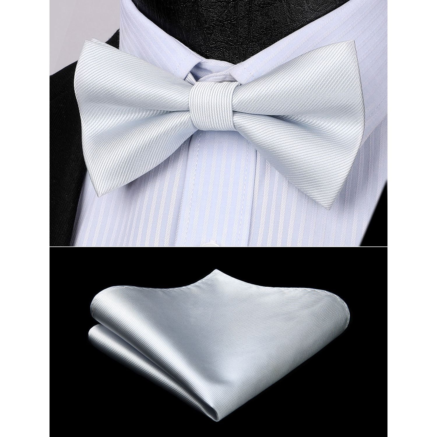Solid Pre-Tied Bow Tie & Pocket Square - GRAY