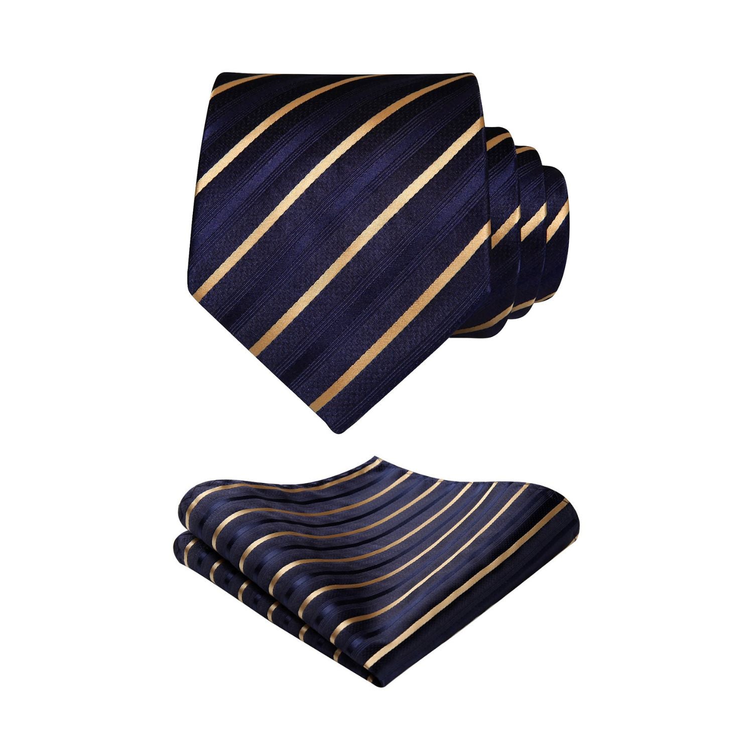 Stripe Tie Handkerchief Set - A-navy Blue/Wheat