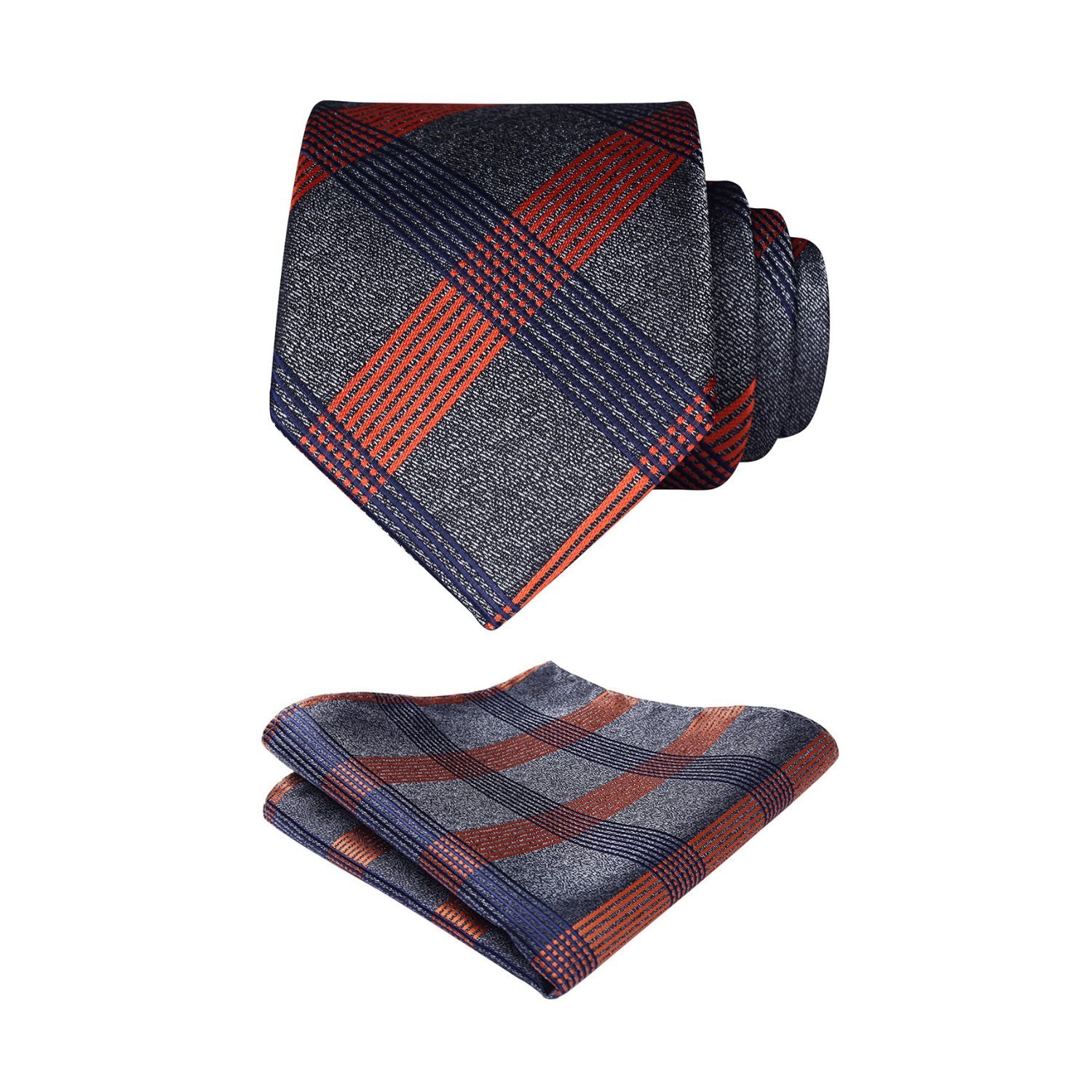 Plaid Tie Handkerchief Set - D-GRAY/ORANGE