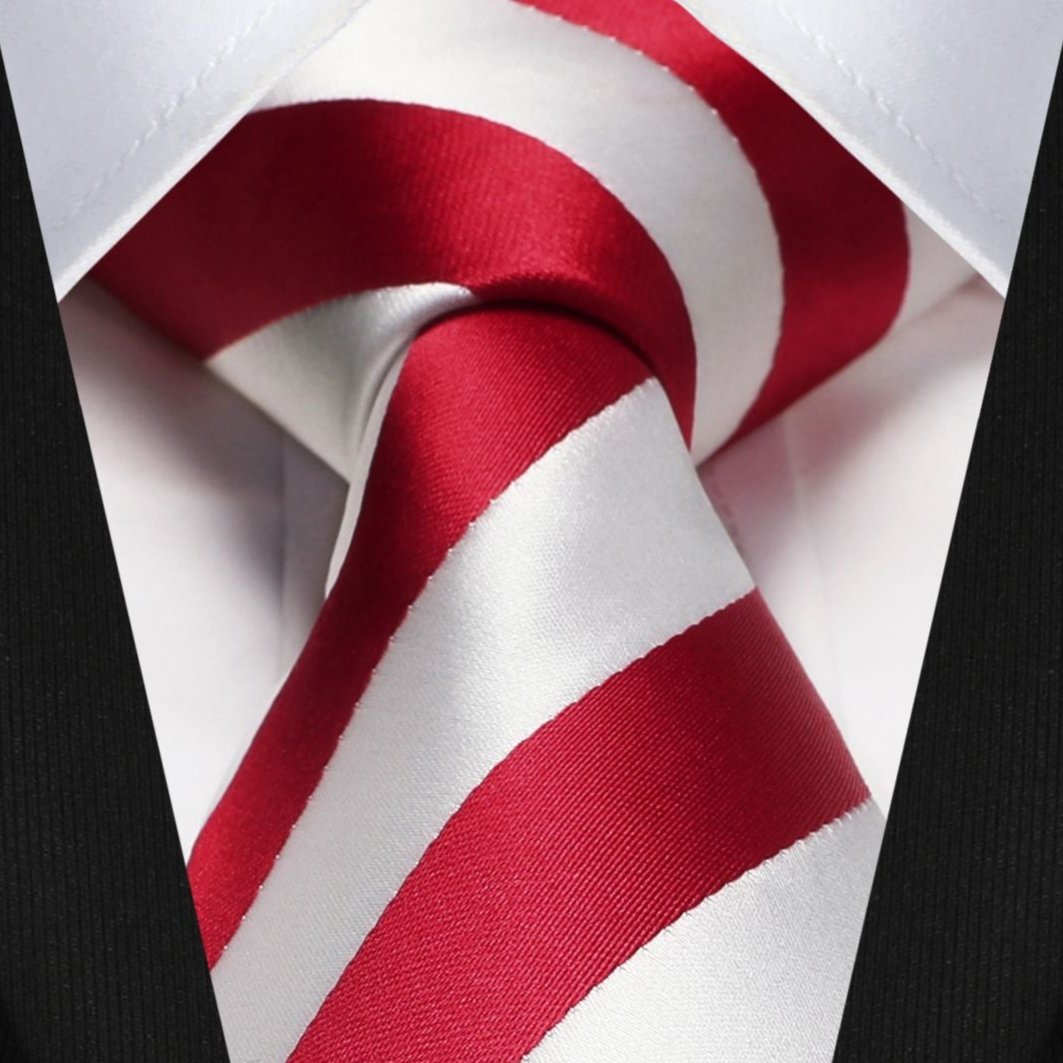 Stripe Tie Handkerchief Set - 06-RED/WHITE