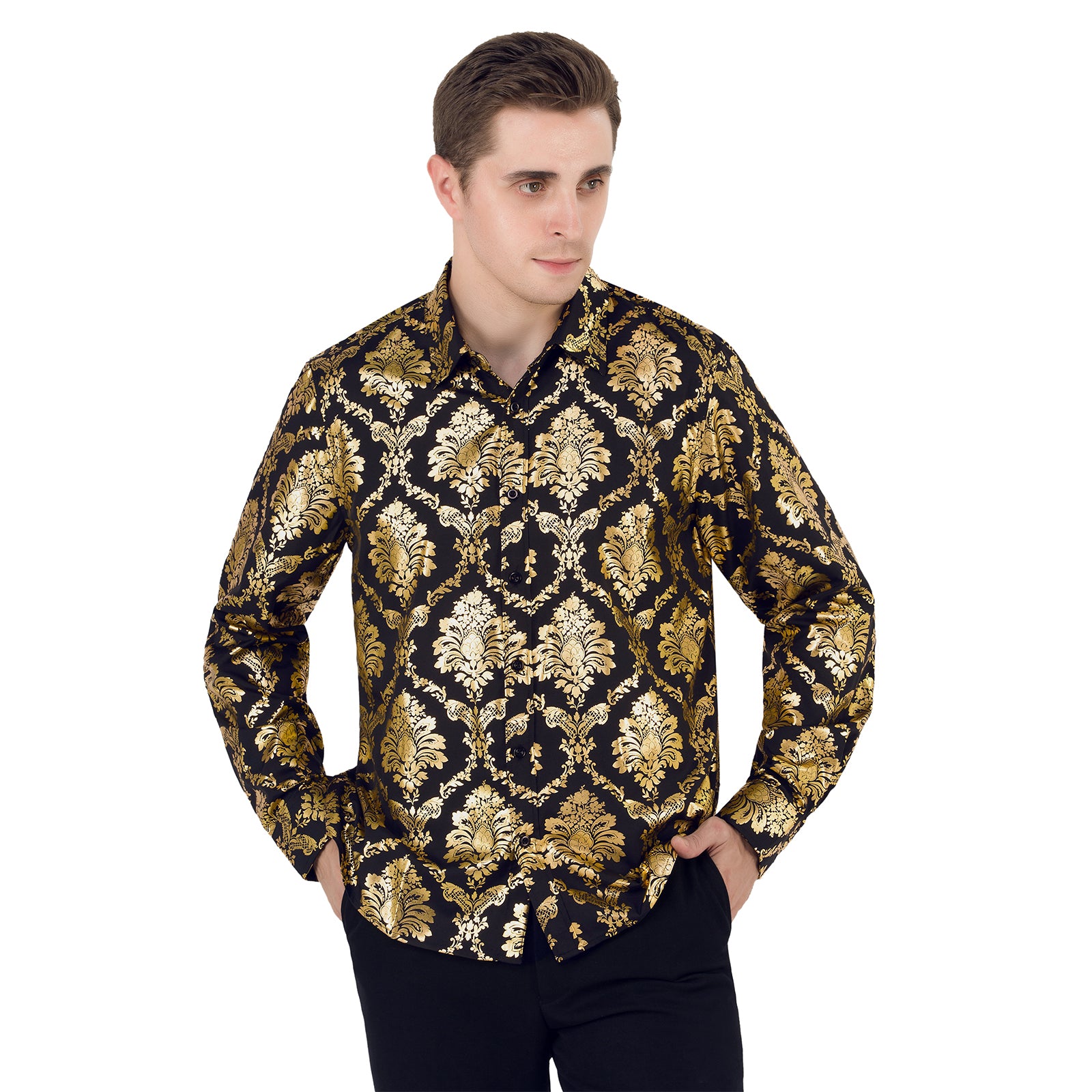 Shiny Nightclub Dress Shirt - BLACK-1