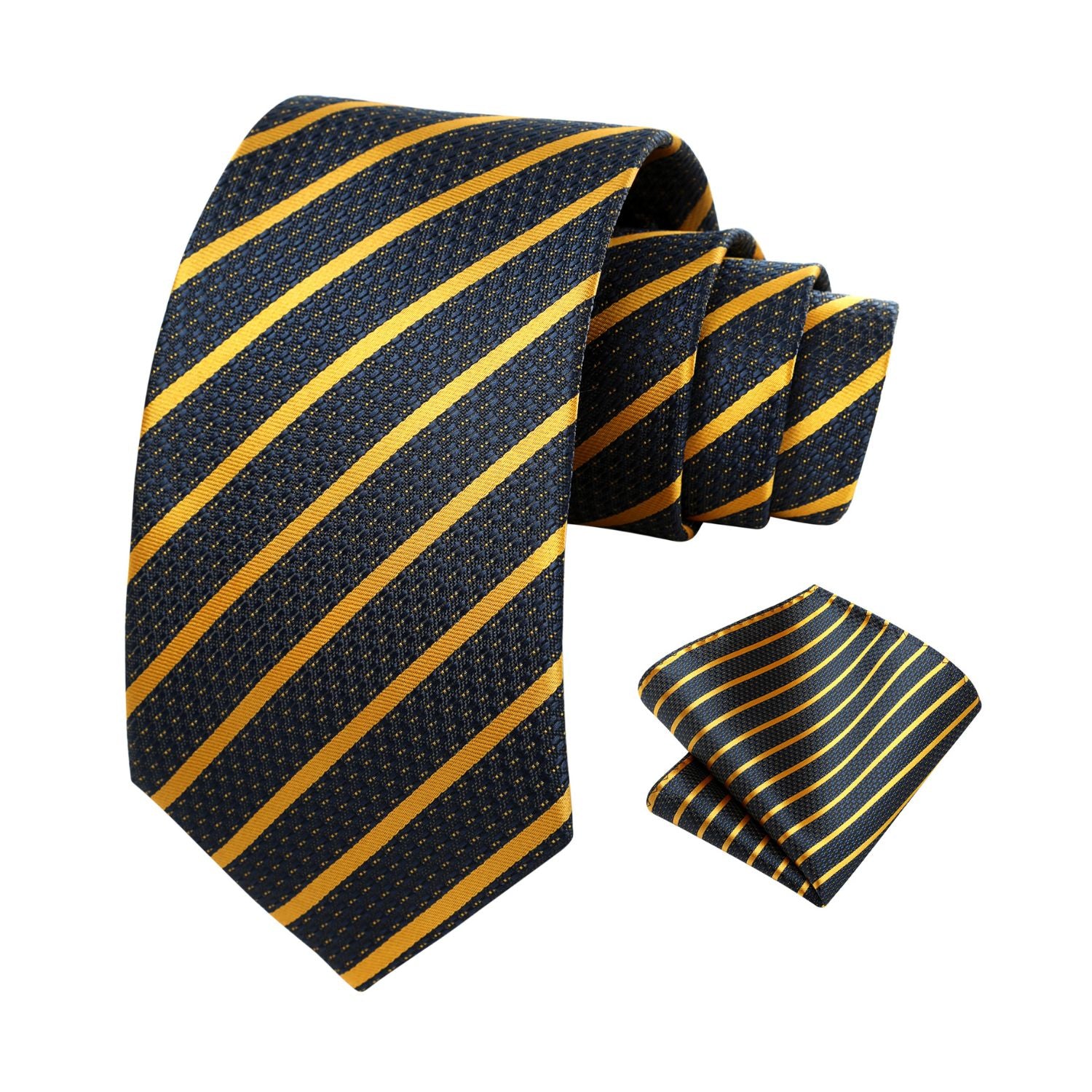 Stripe Tie Handkerchief Set - 13-NAVY BLUE/YELLOW