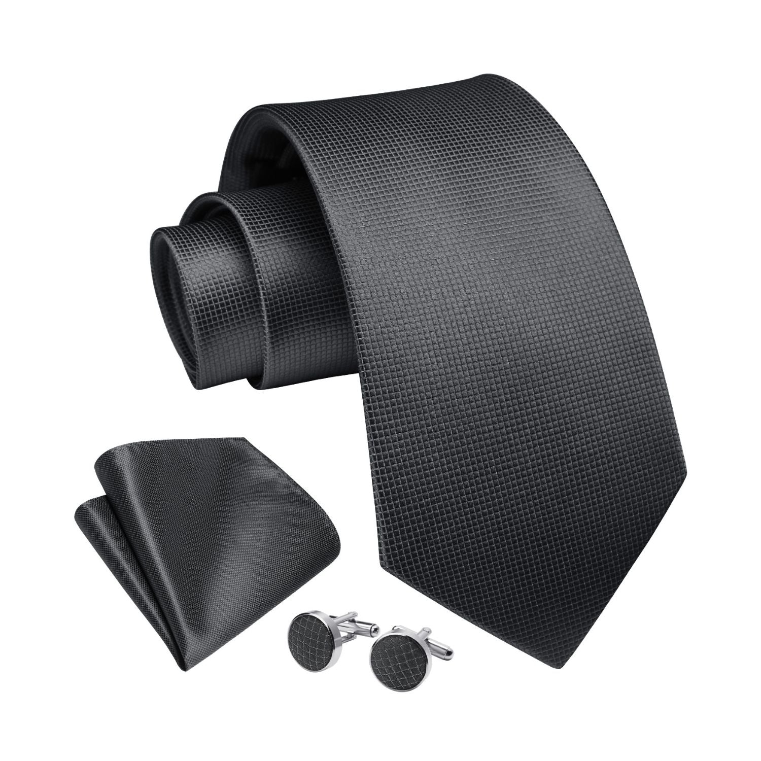 Stripe Tie Handkerchief Cufflinks - C-061 BLACK