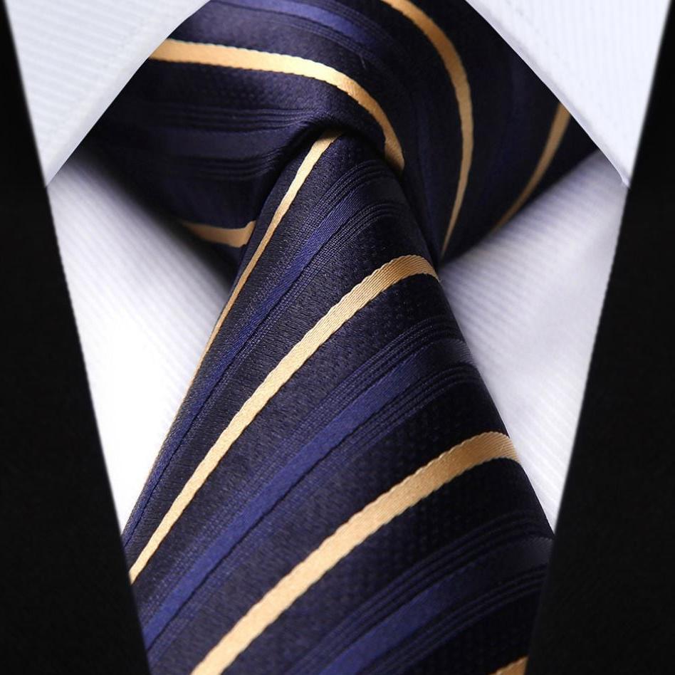 Stripe Tie Handkerchief Set - A-navy Blue/Wheat