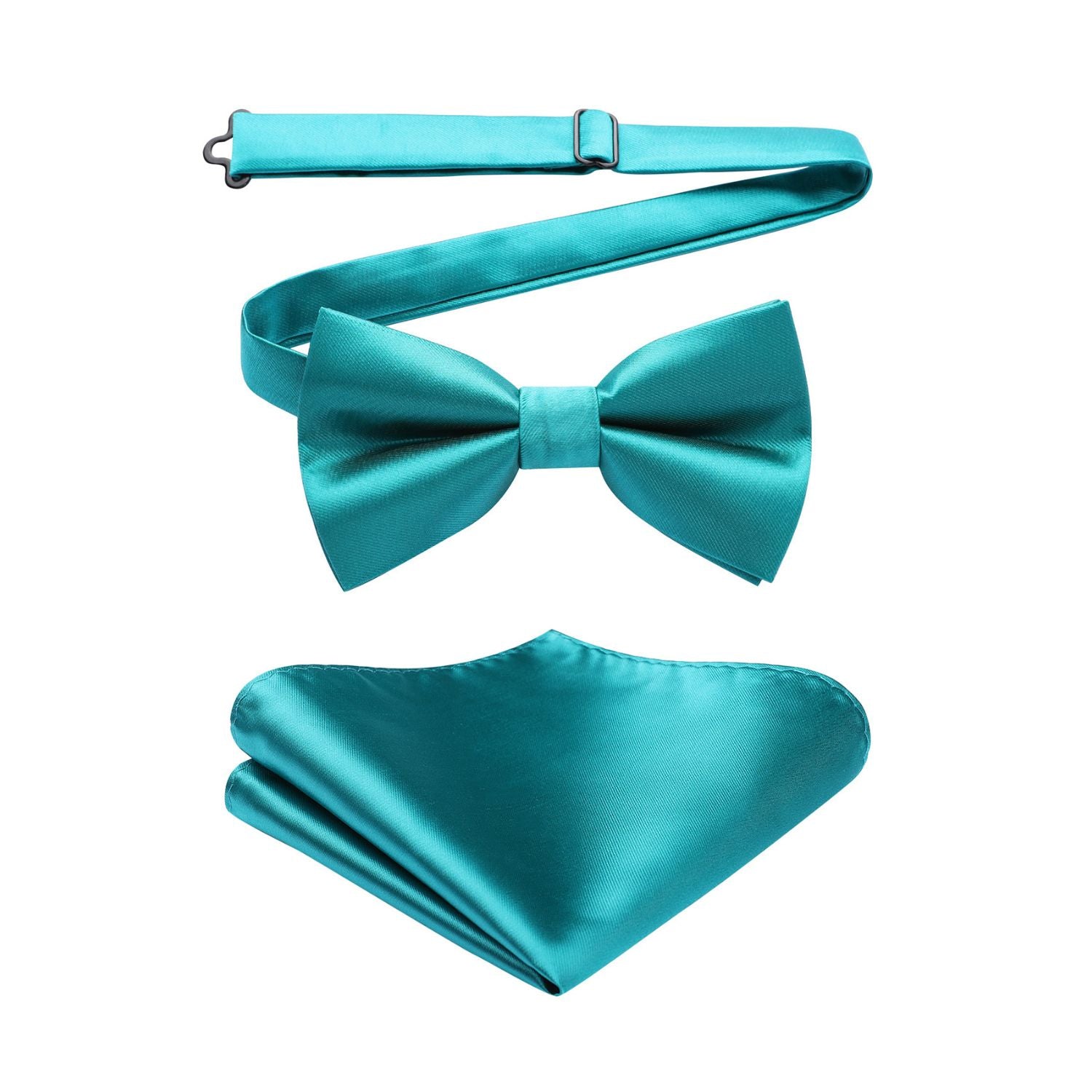 Solid Pre-Tied Bow Tie & Pocket Square - AQUA TEAL