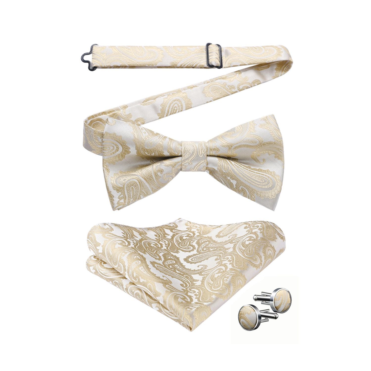 Floral Paisley Pre-Tied Bow Tie & Pocket Square Sets - 1-CHAMPAGNE