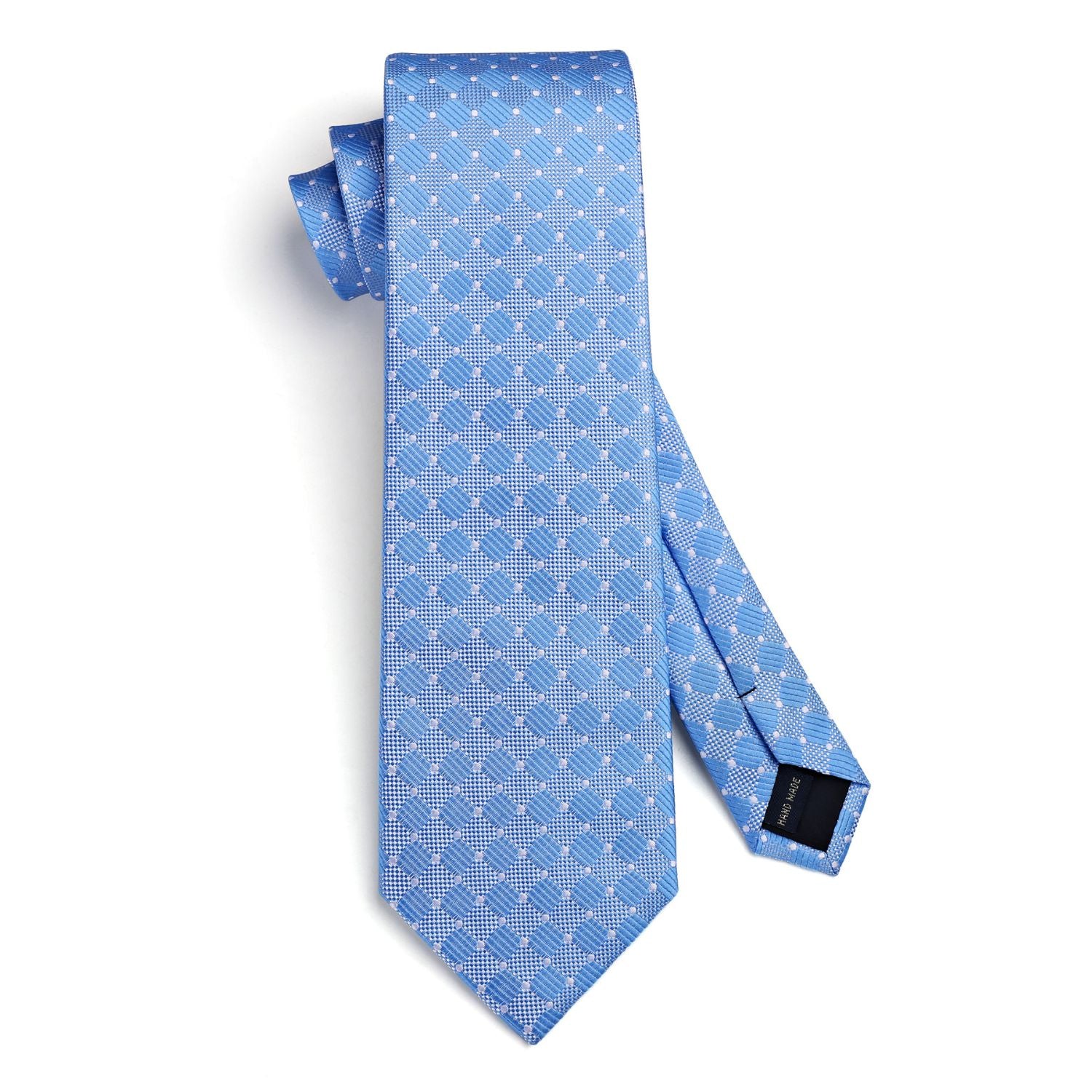 Plaid Tie Handkerchief Set - LIGHT BLUE