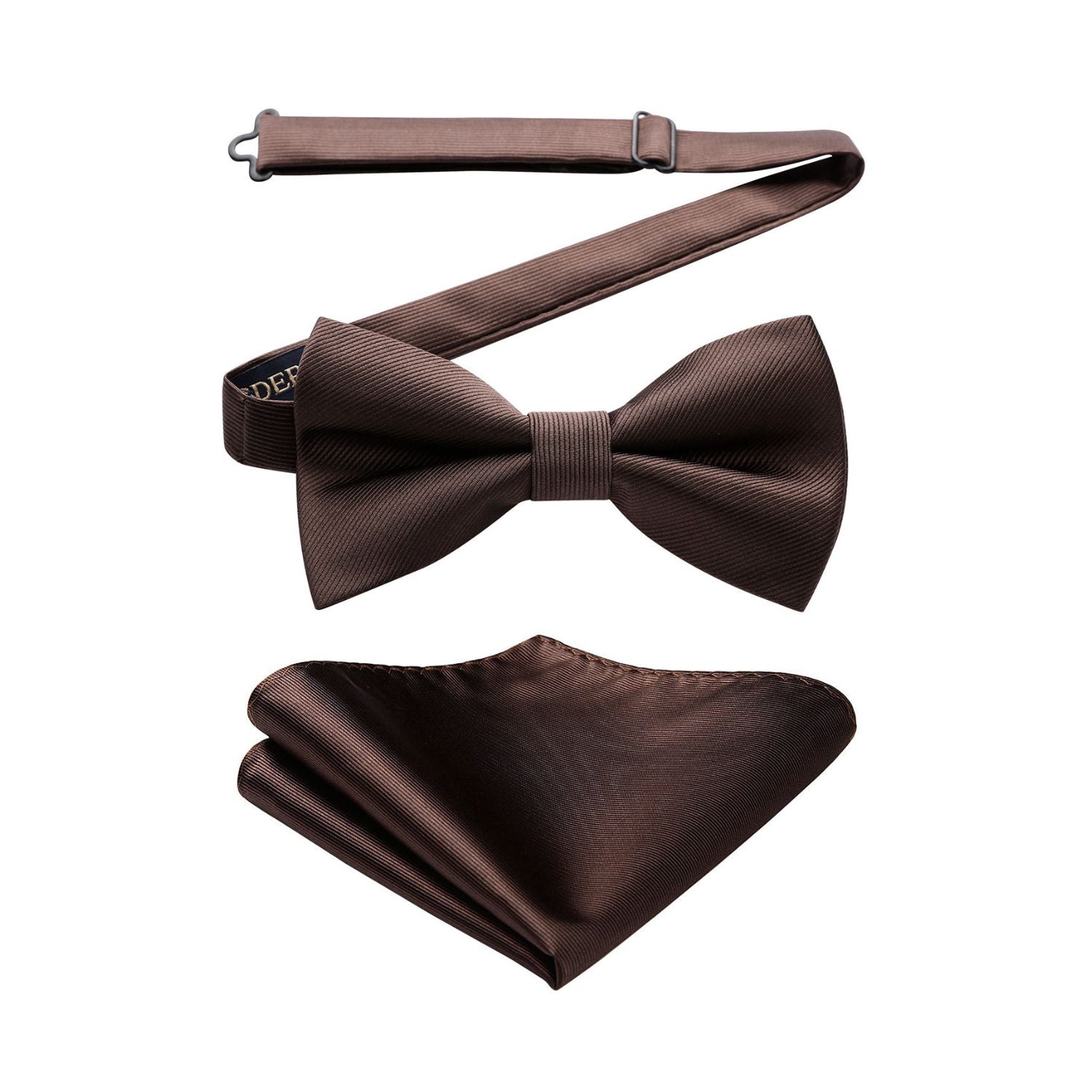 Solid Pre-Tied Bow Tie & Pocket Square - A-BROWN