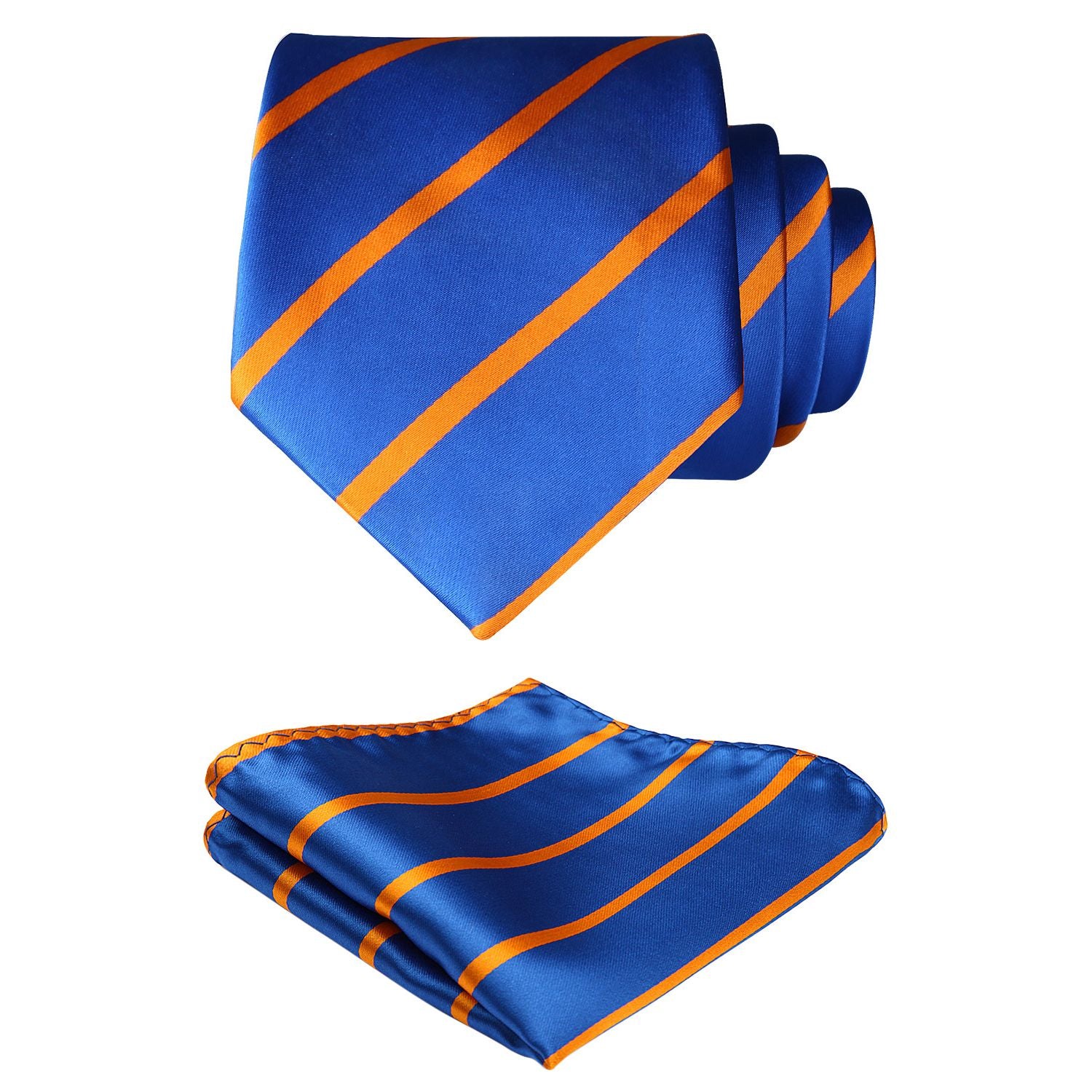 Stripe Tie Handkerchief Set - 03-BLUE/ORANGE