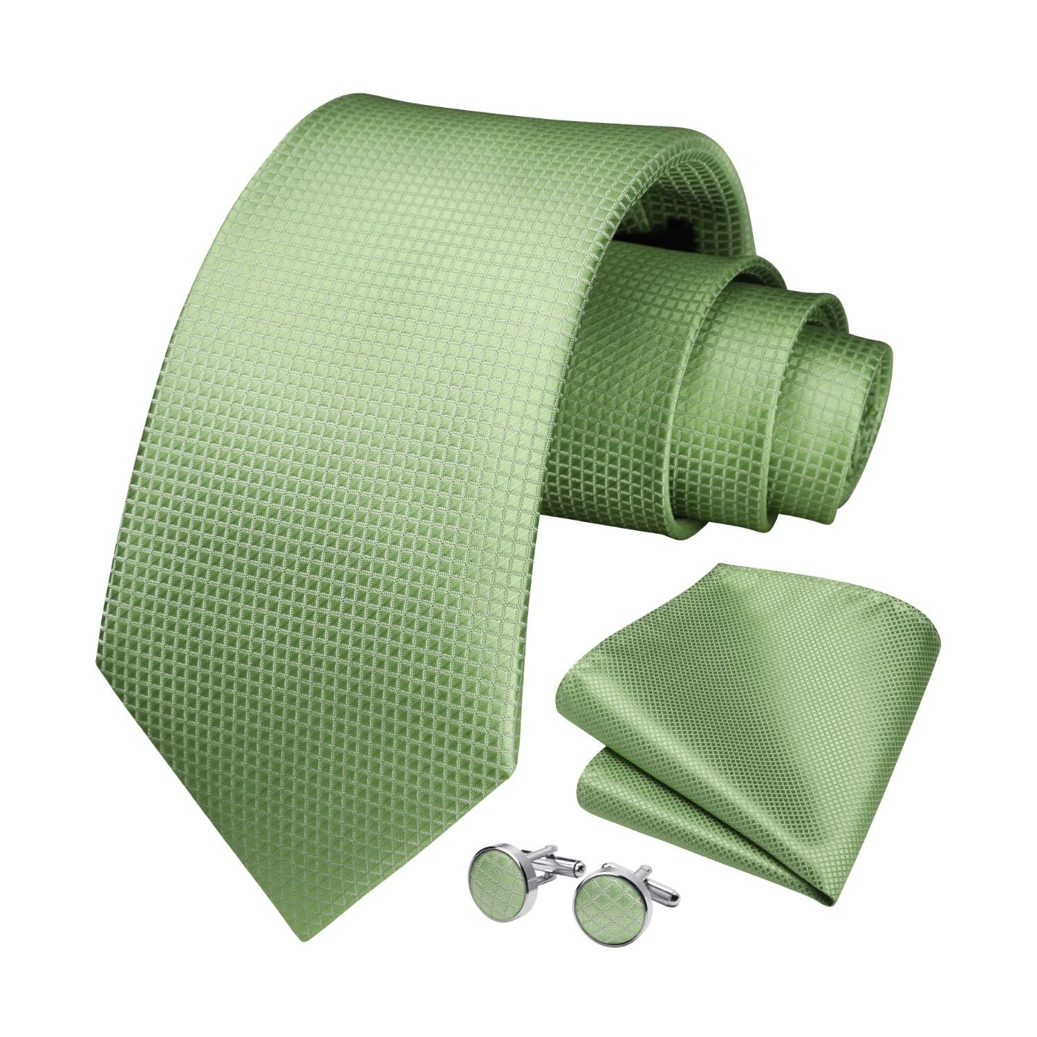 Plaid Tie Handkerchief Cufflinks - 03-SAGE GREEN