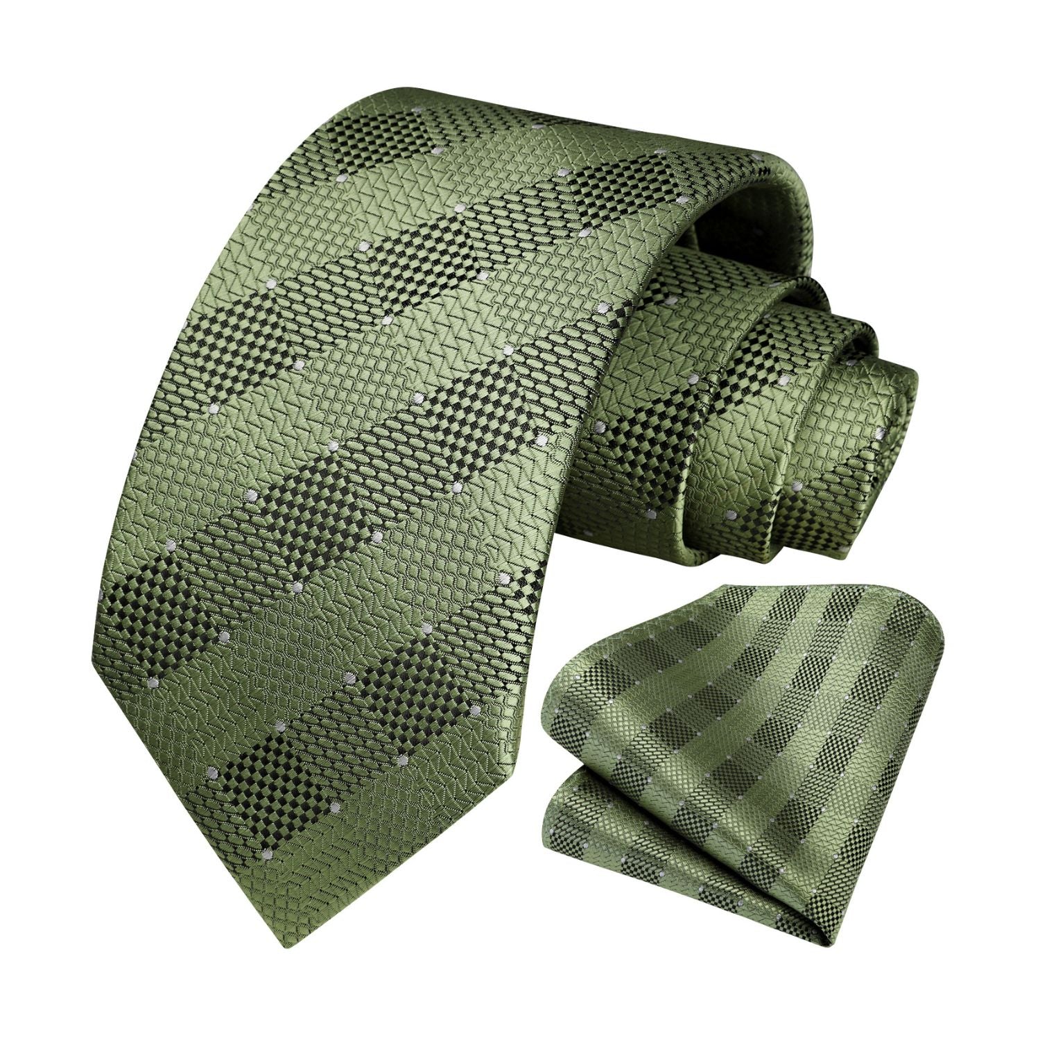 Plaid Tie Handkerchief Set - GREEN-1