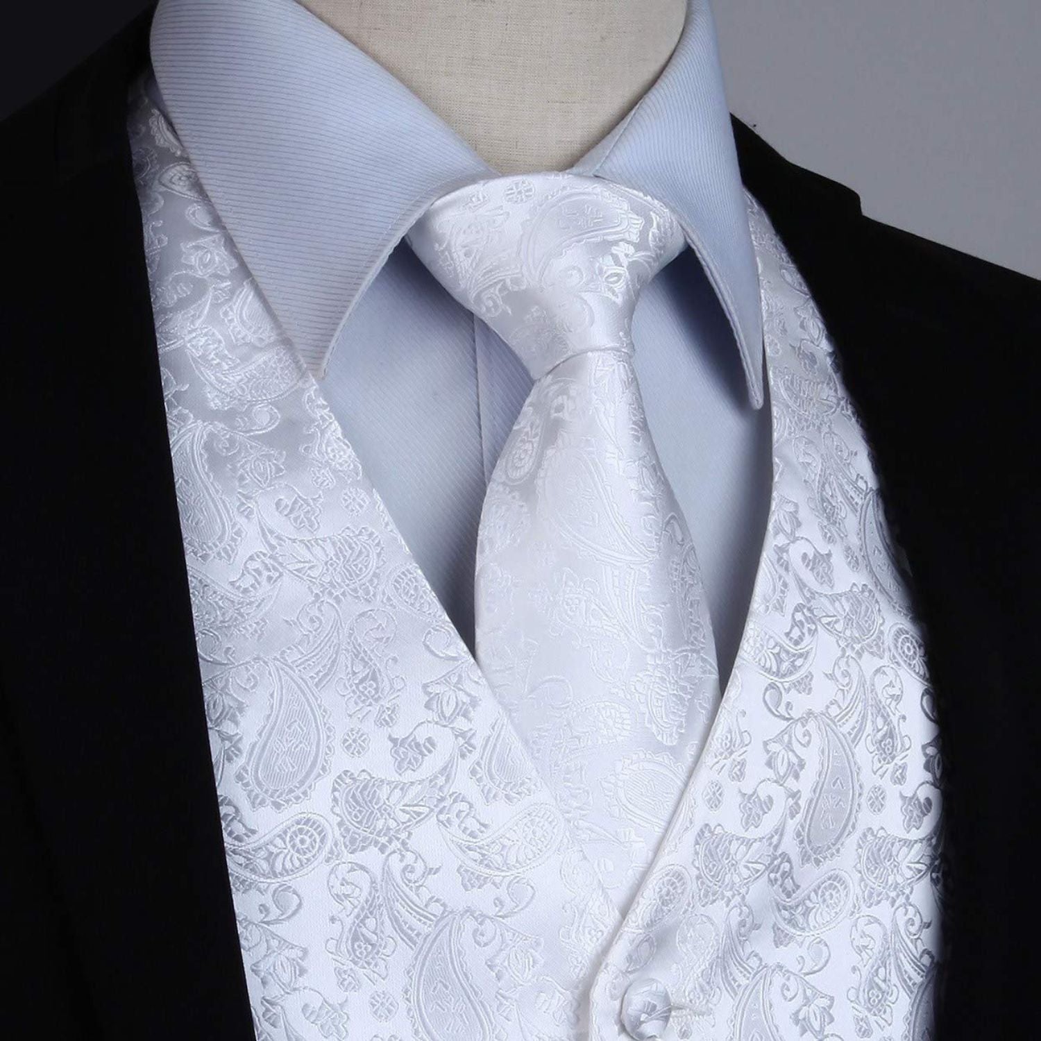 Hisdern Men's White Paisley Vest Tie Set For Weddings Anniversary