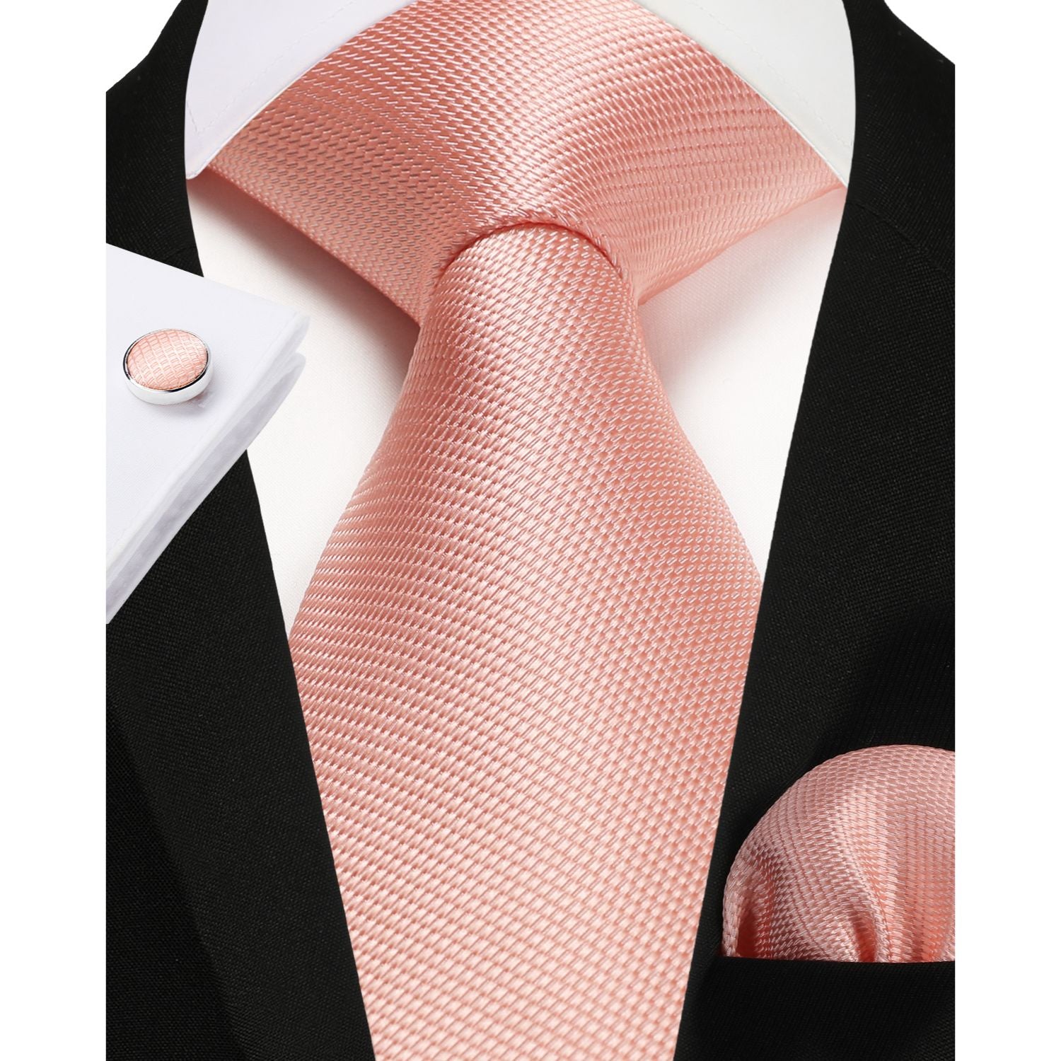 Stripe Tie Handkerchief Cufflinks - A02-PEACH