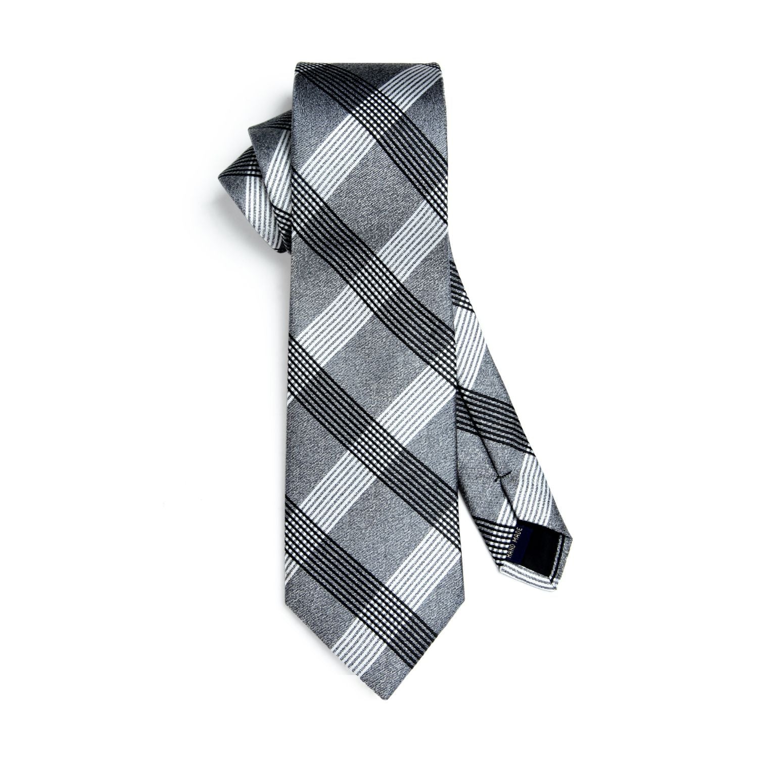 Plaid Tie Handkerchief Set - D-GRAY