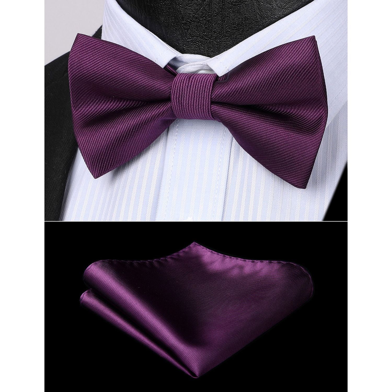 Solid Pre-Tied Bow Tie & Pocket Square - 09-PURPLE