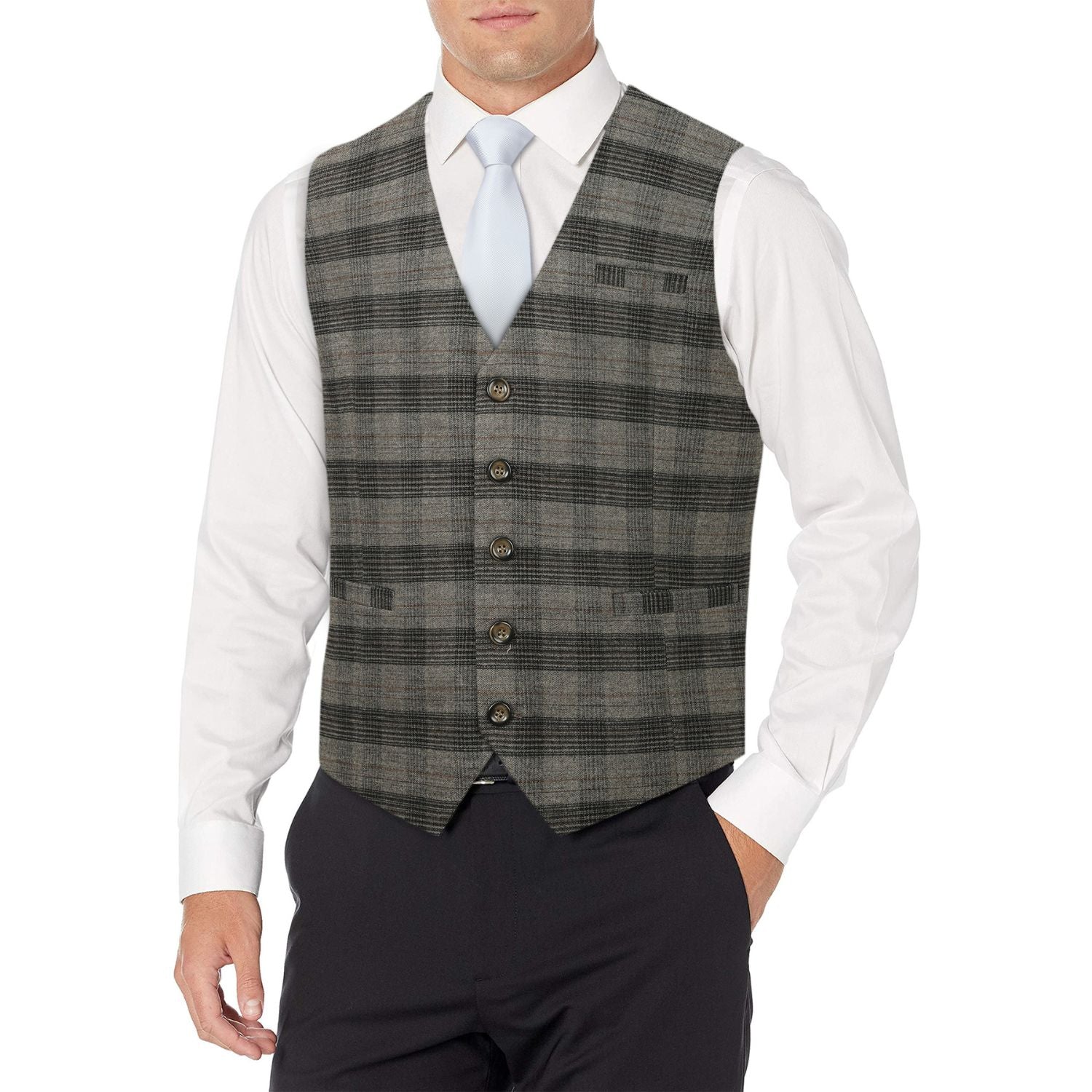Plaid Slim Vest - B1-BROWN