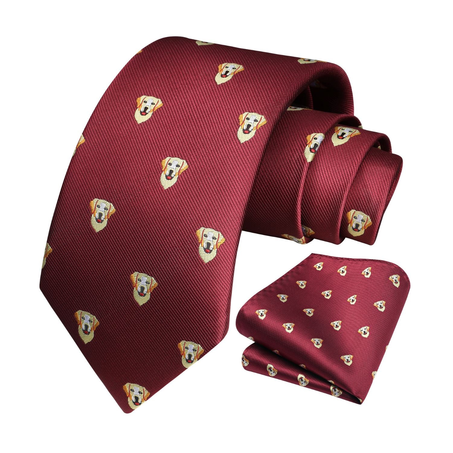 Golden Retriever Tie Handkerchief Set - BRUGUNDY-1