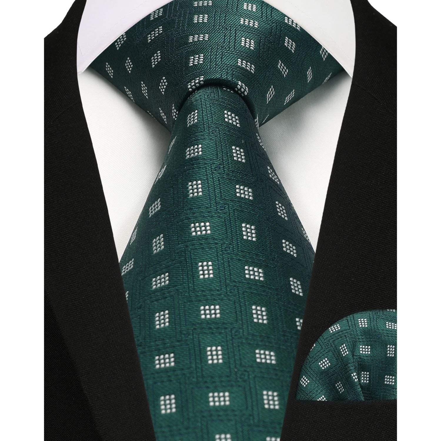 Plaid Tie Handkerchief Set - GREEN