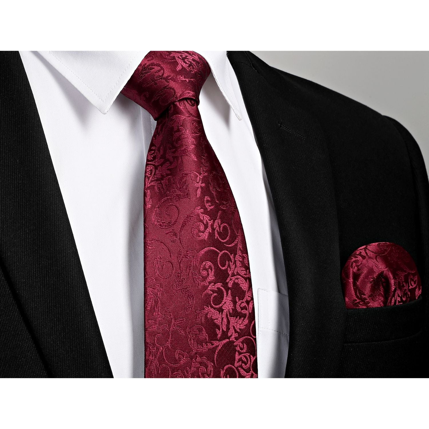 Floral Tie Handkerchief - BURGUNDY