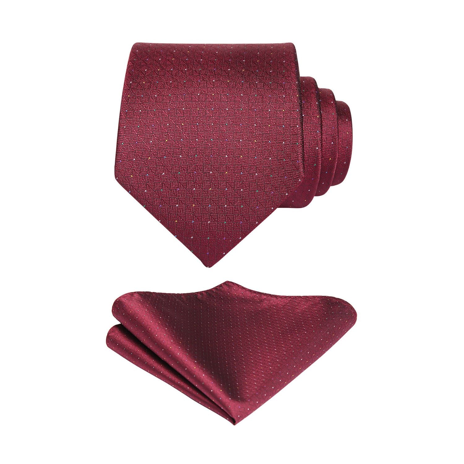 Houndstooth Tie Handkerchief Set - B-03 BURGUNDY