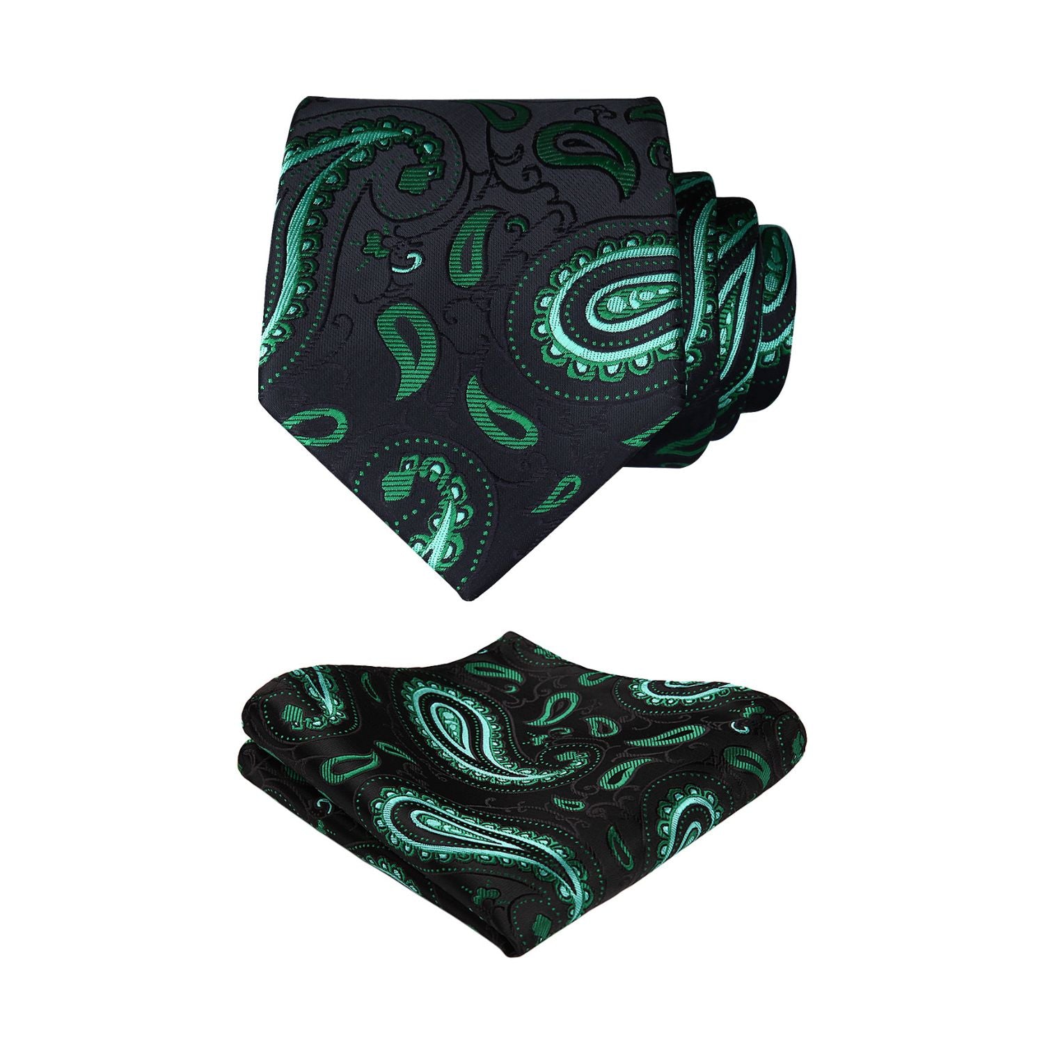 Paisley Tie Handkerchief Set - A6-GREEN/BLACK