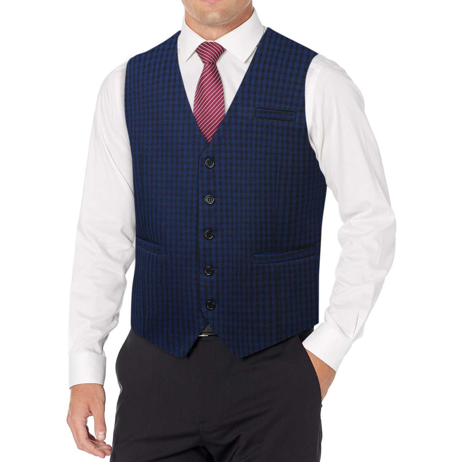 Plaid Slim Vest - B8-NAVY BLUE