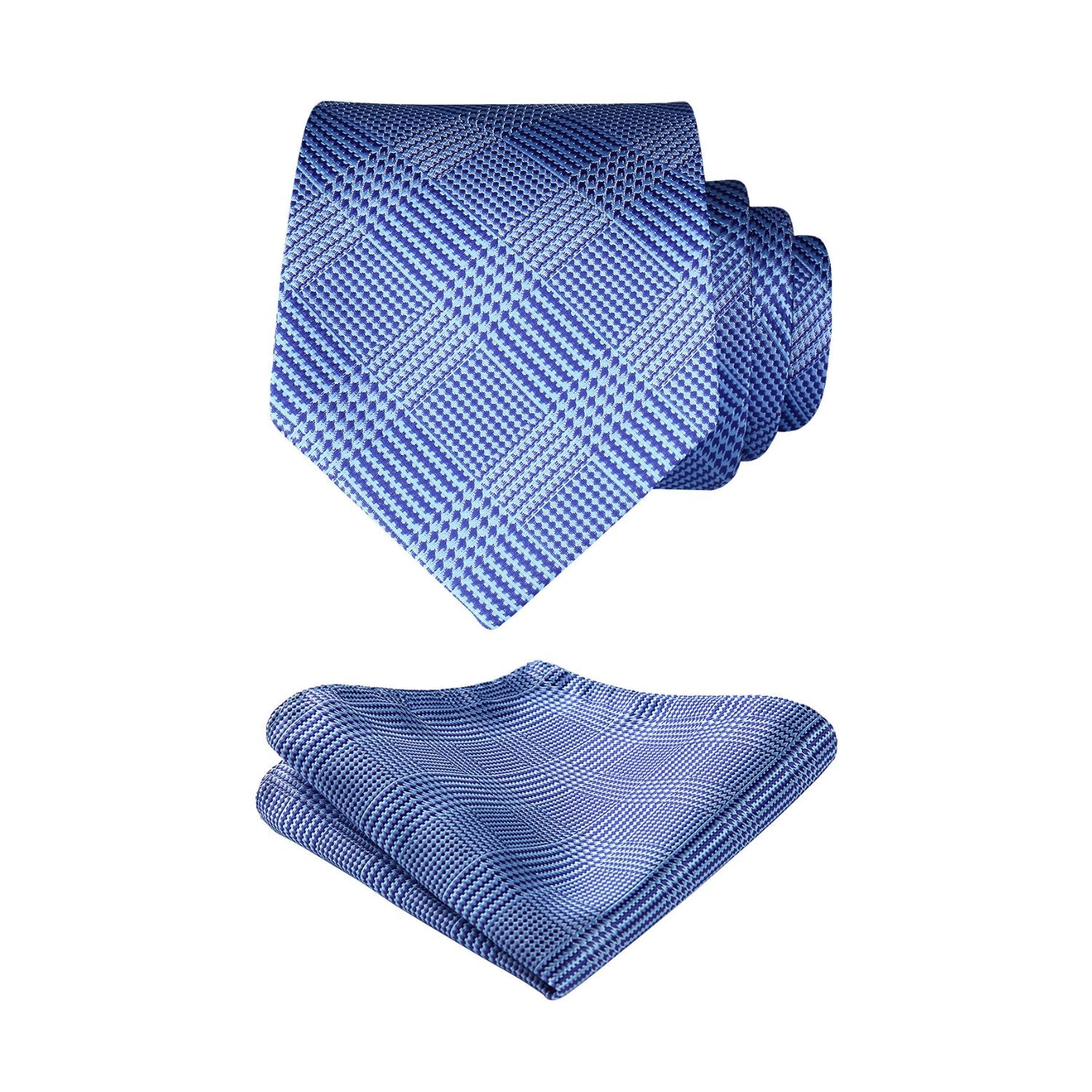 Plaid Tie Handkerchief Set - B-SKY BLUE