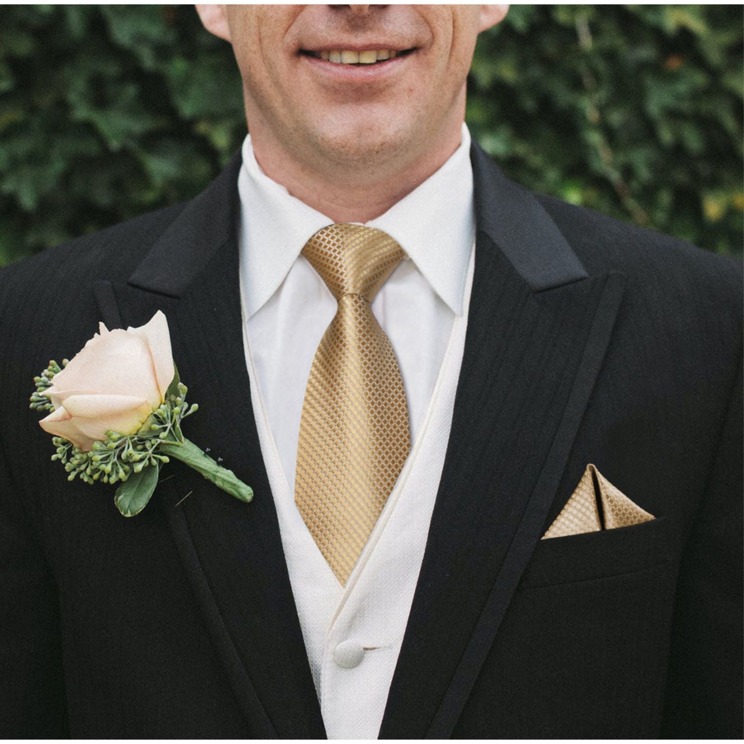 Plaid Tie Handkerchief Set - C8-CHAMPAGNE