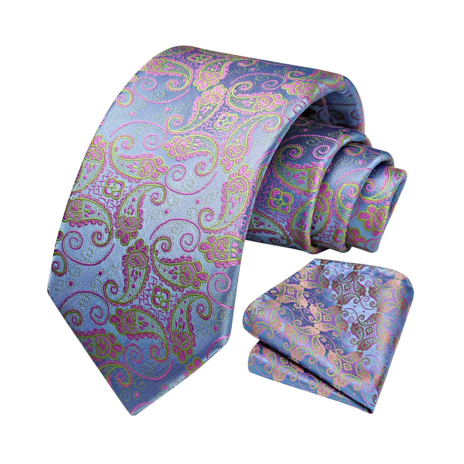 Paisley Tie Handkerchief Set - A43-LIGHT STEEL BLUE