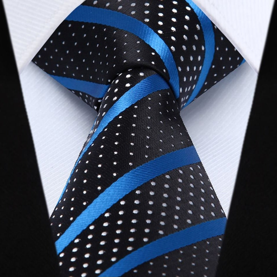 Stripe Tie Handkerchief Set - C-BLUE