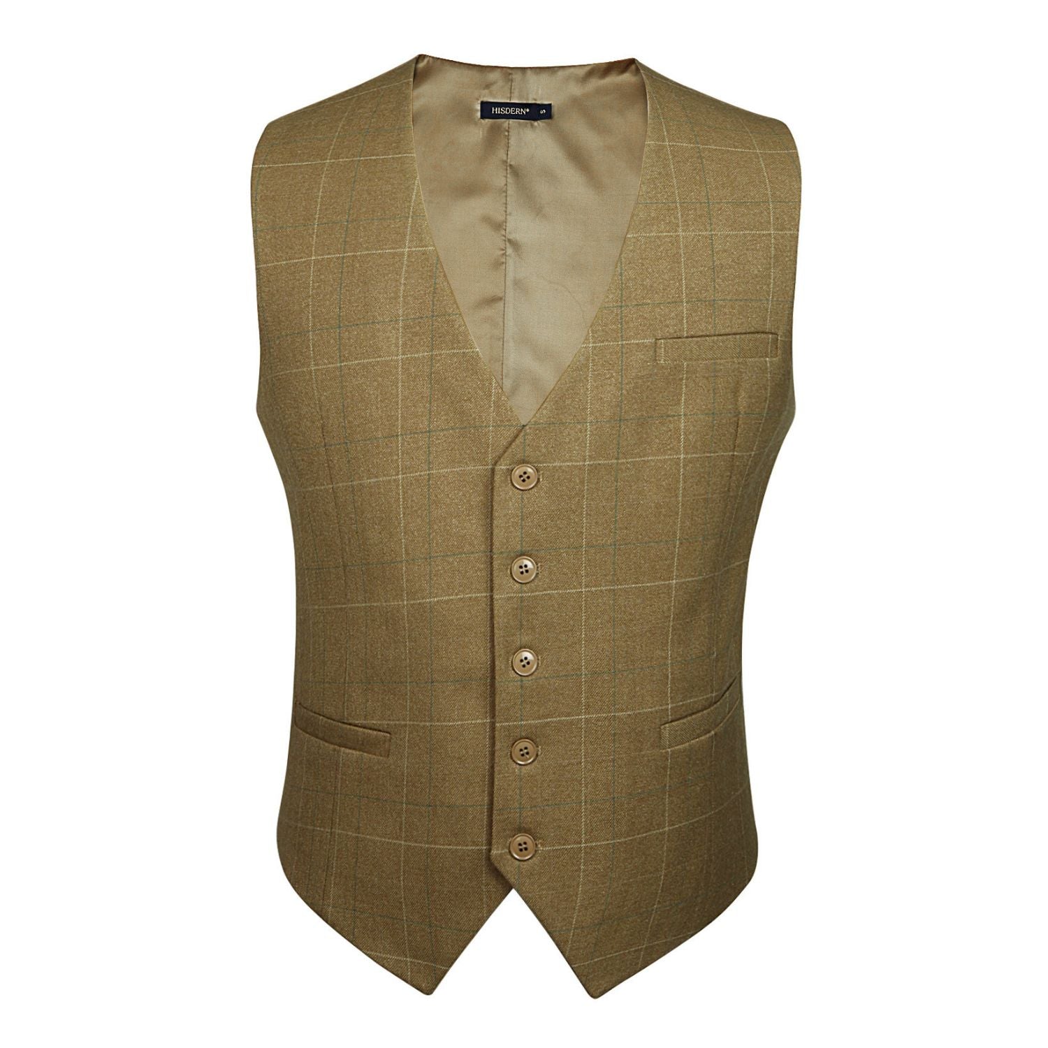 Plaid Slim Vest - A-KHAKI