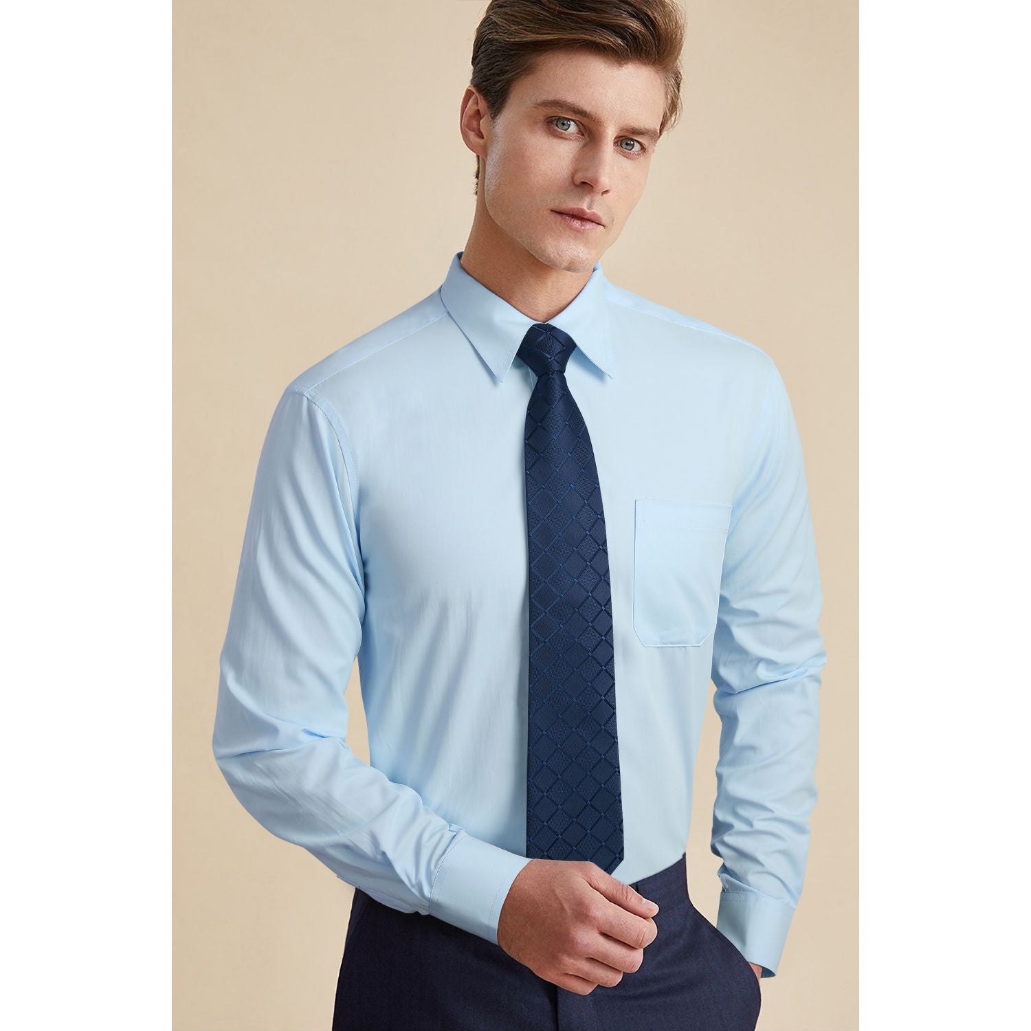 Men's Shirt with Tie Handkerchief Set - LIGHT BLUE 1