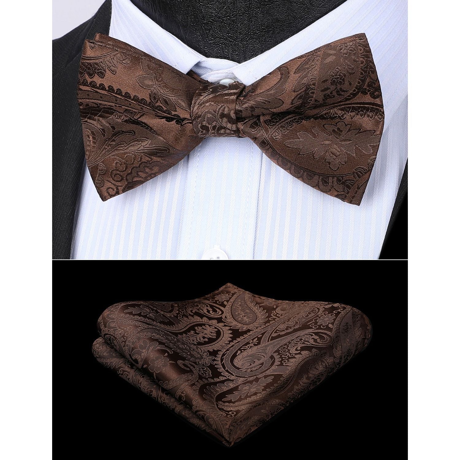 Paisley Pre-Tied Bow Tie & Pocket Square - C-BROWN 4
