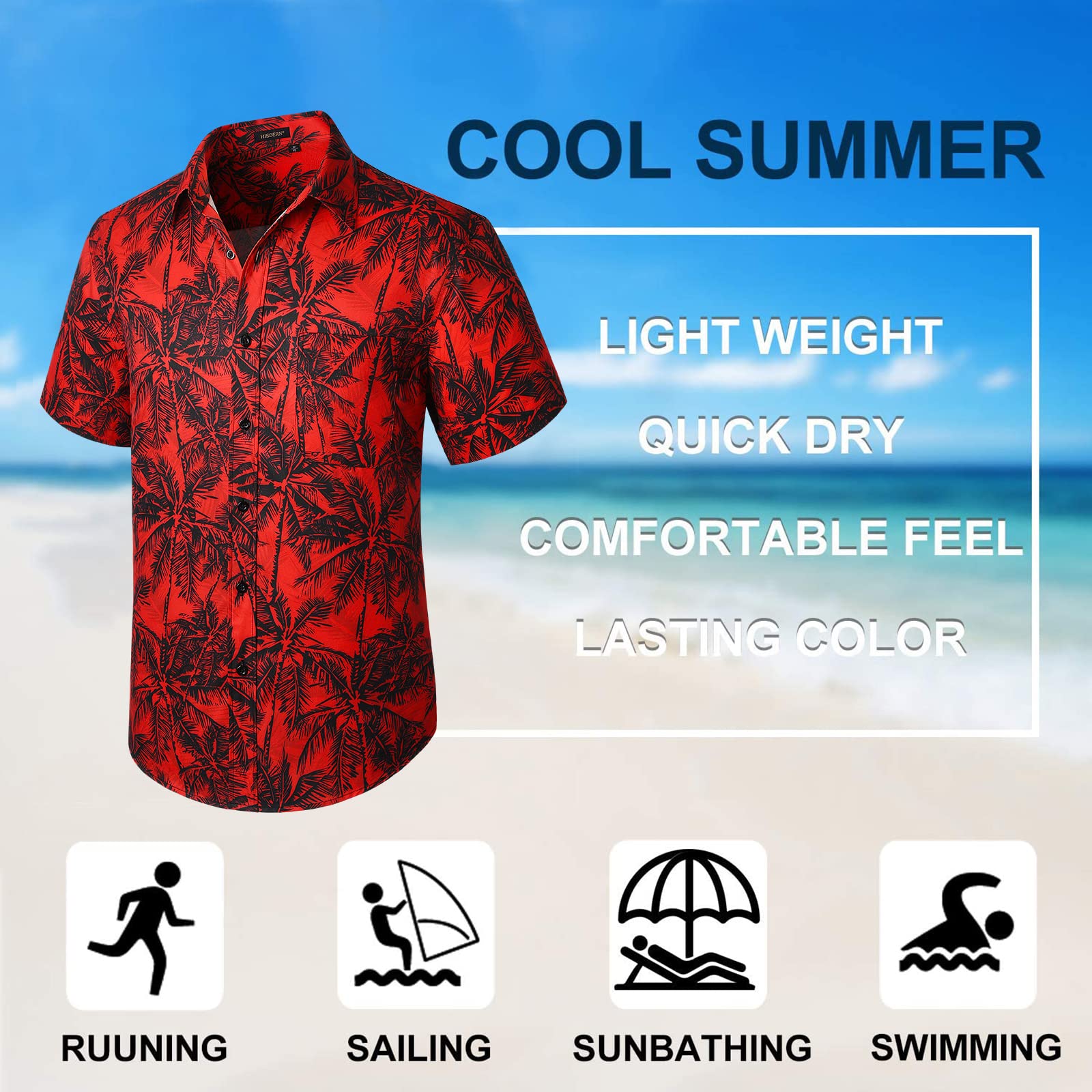 Hawaiian Tropical Shirts with Pocket - G-RED