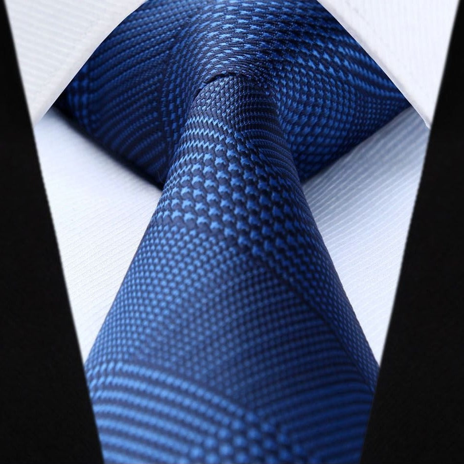 Houndstooth Tie Handkerchief Set - A-12 BLUE/NAVY BLUE
