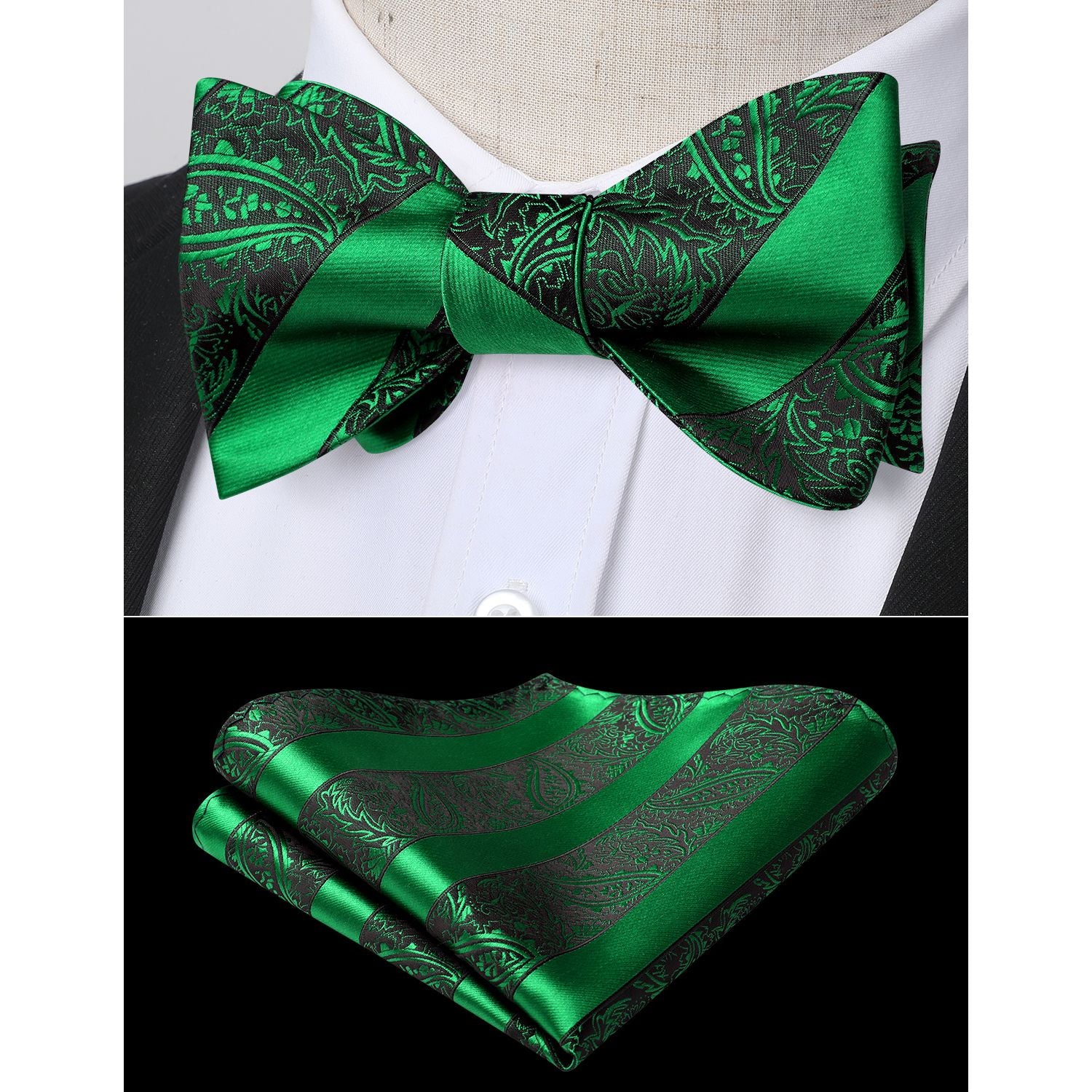 Stripe Bow Tie & Pocket Square - GREEN