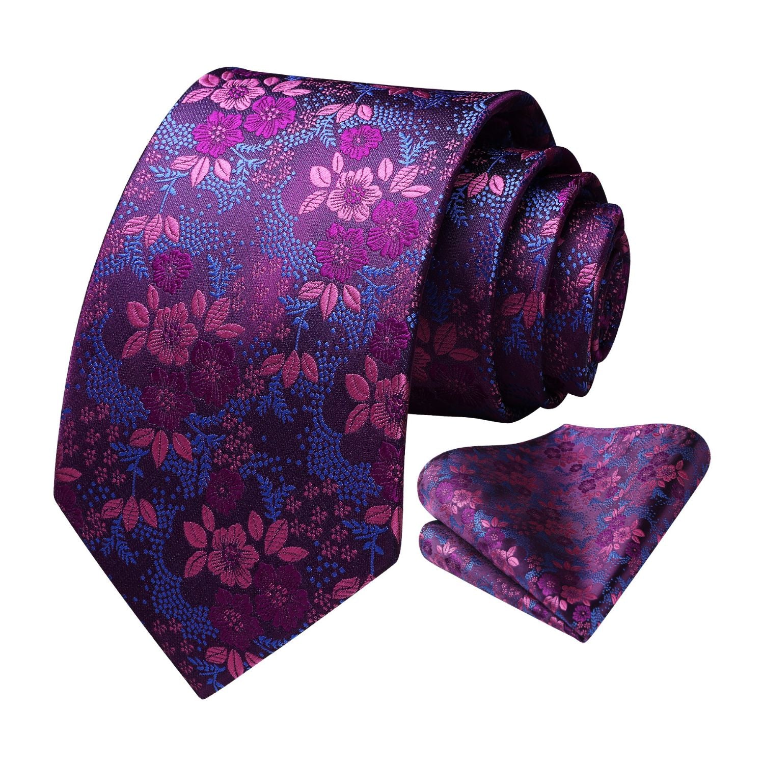 Floral Tie Handkerchief Set - 04-HOT PINK/BLUE