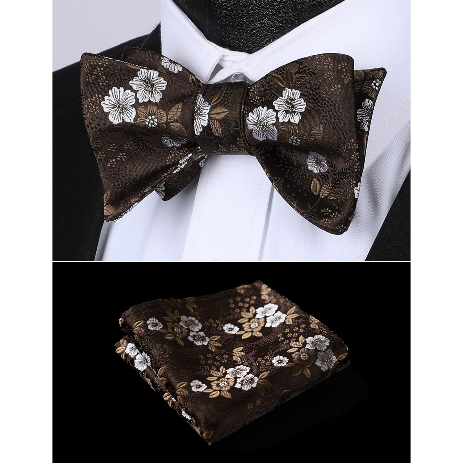 Floral Bow Tie & Pocket Square - A-BROWN/WHITE