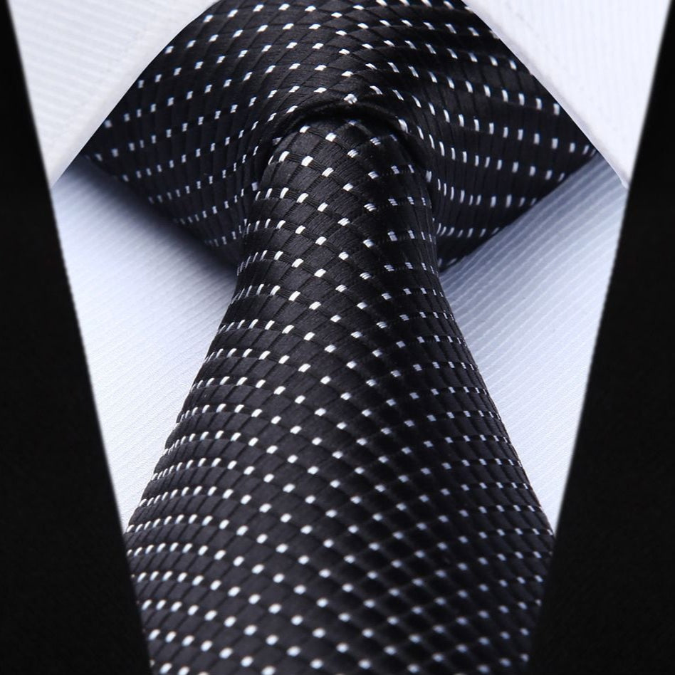 Plaid Tie Handkerchief Set - BLACK-3