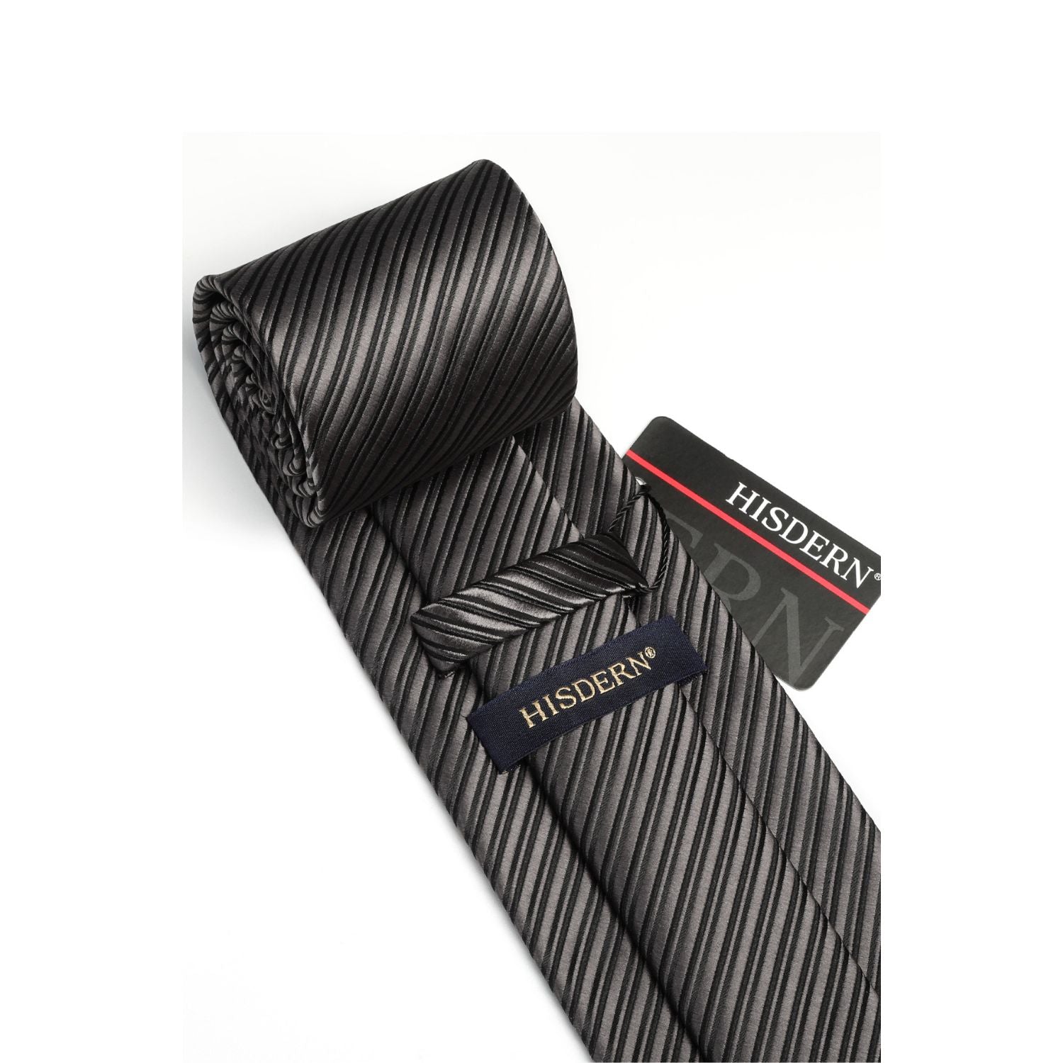 Stripe Tie Handkerchief Cufflinks - 03-BLACK1