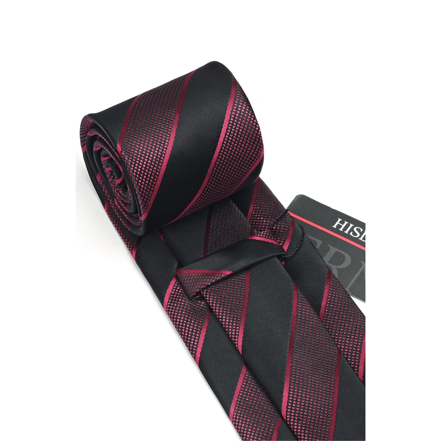 Stripe Tie Handkerchief Cufflinks - 02A-RED/BLACK
