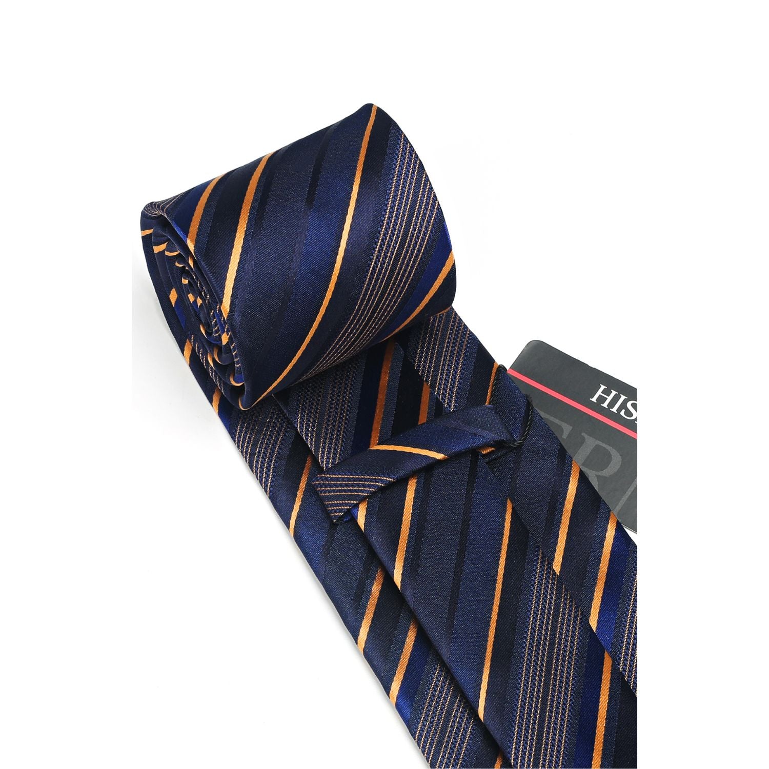 Stripe Tie Handkerchief Cufflinks - 02A-NAVY BLUE