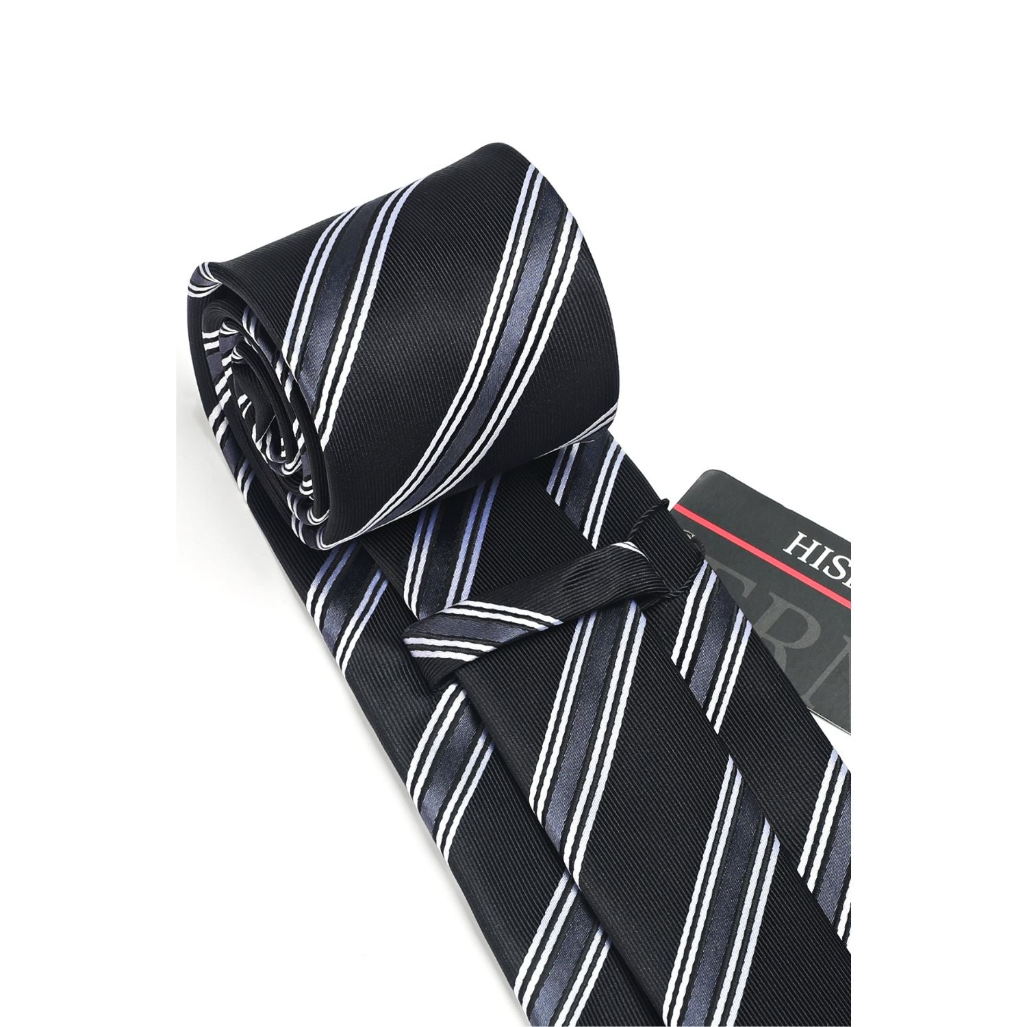 Stripe Tie Handkerchief Cufflinks - 03-BLACK3