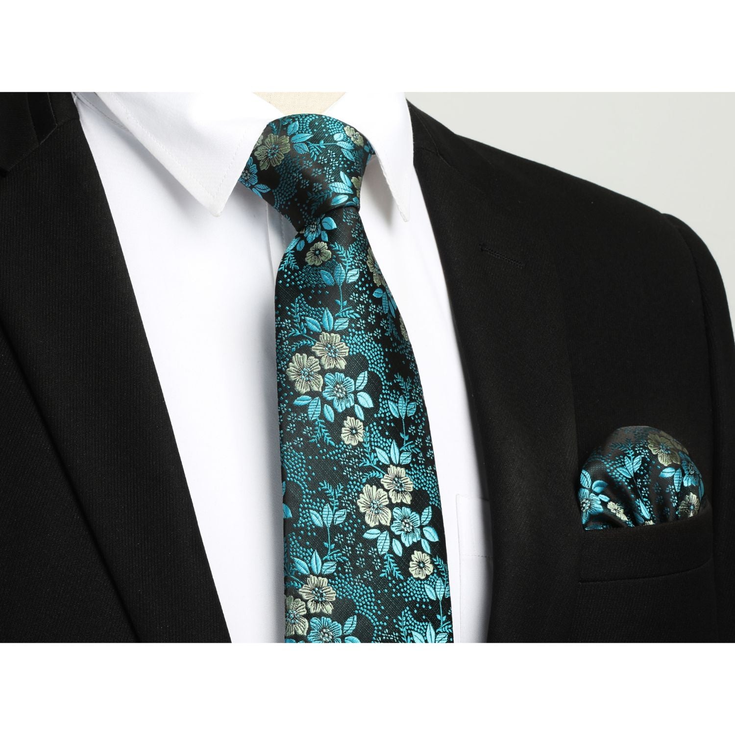 Floral Tie Handkerchief Cufflinks - 1-NAVY BLUE FLORAL