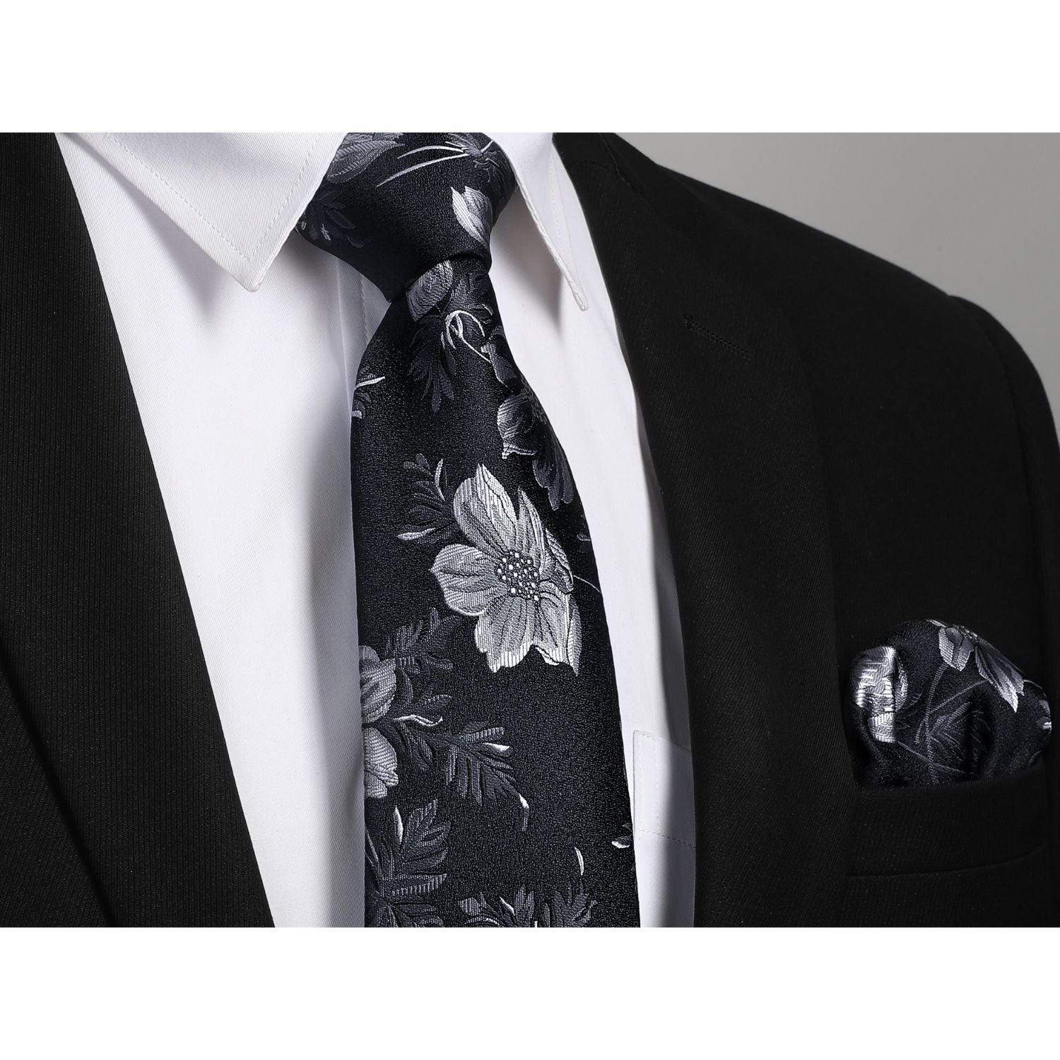 Floral Tie Handkerchief Cufflinks - A-BLACK