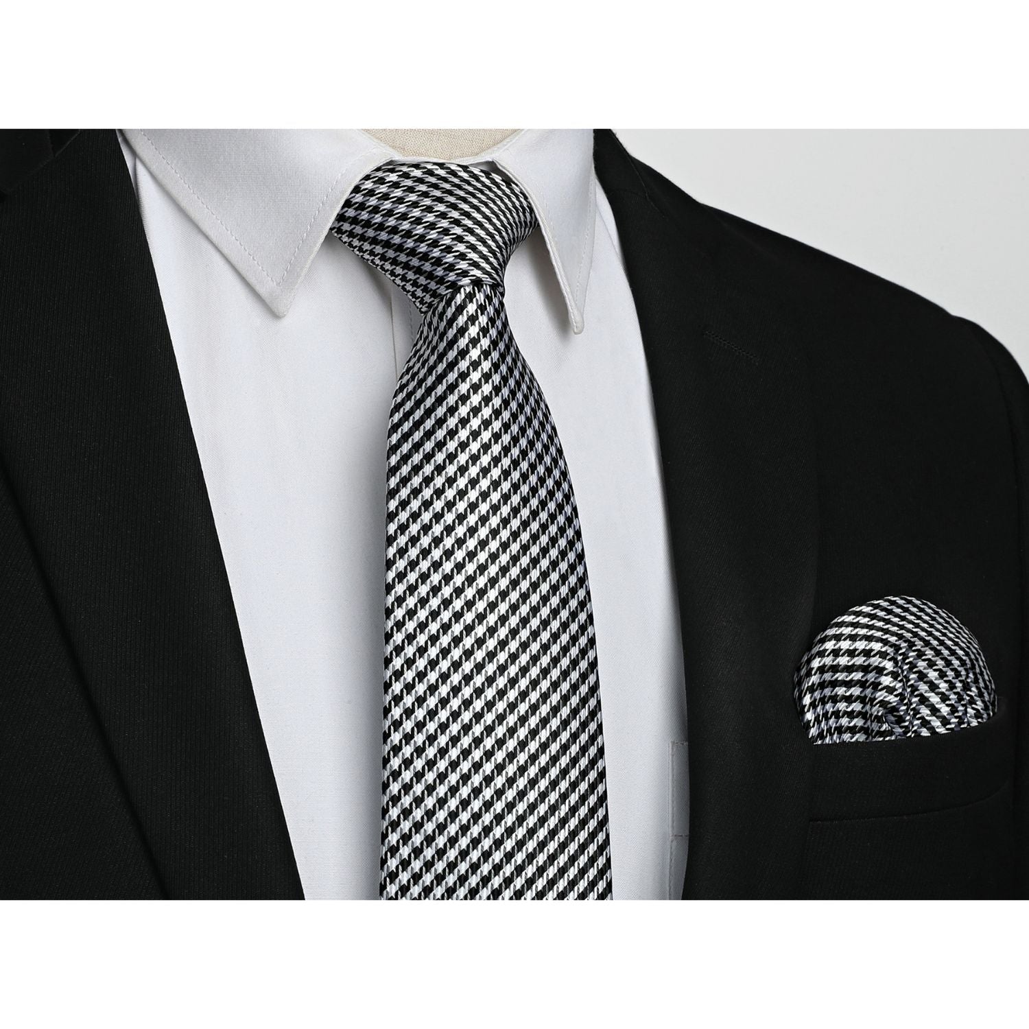 Houndstooth Tie Handkerchief Cufflinks - BLACK